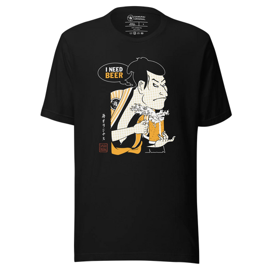 Samurai and Beer I Need Beer Japanese Ukiyo-e Unisex T-shirt - Samurai Original