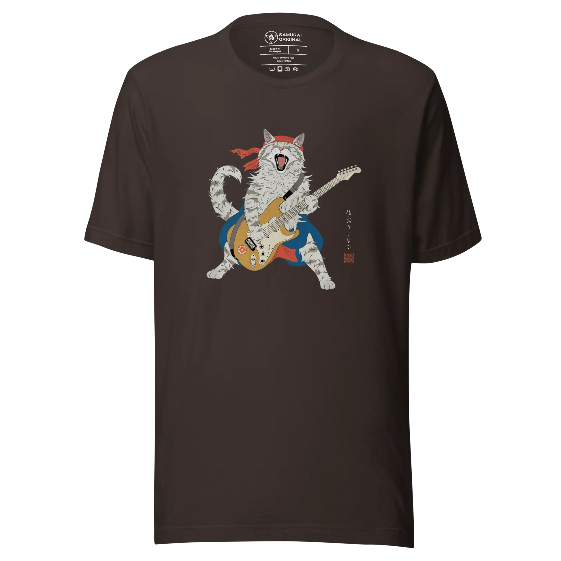 Cat Playing Guitar Japanese Ukiyo-e Unisex t-shirt - Brown / S