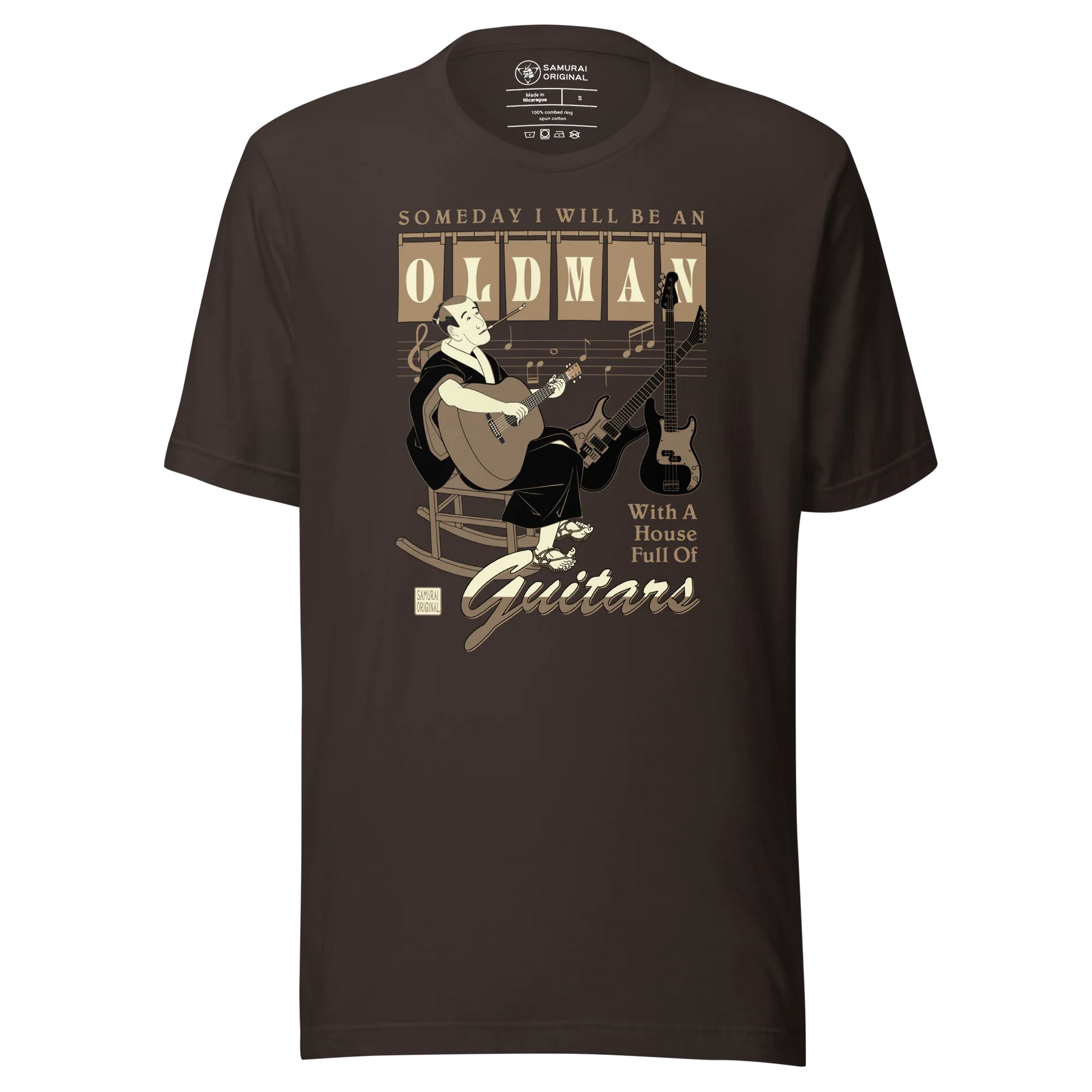 Samurai Guitar Quotes Japanese Ukiyo-e Unisex T-shirt - Brown / S