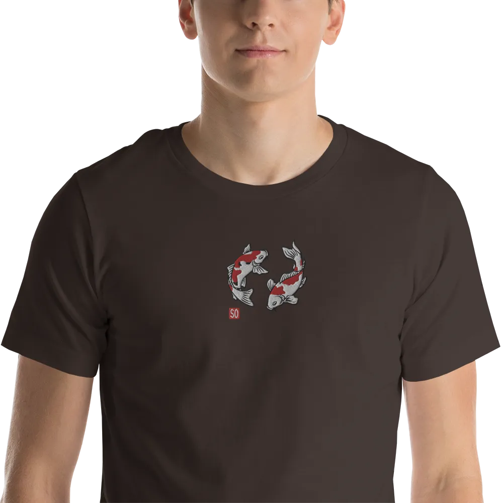 Koi Fish Embroidery Japanese Unisex T-shirt -