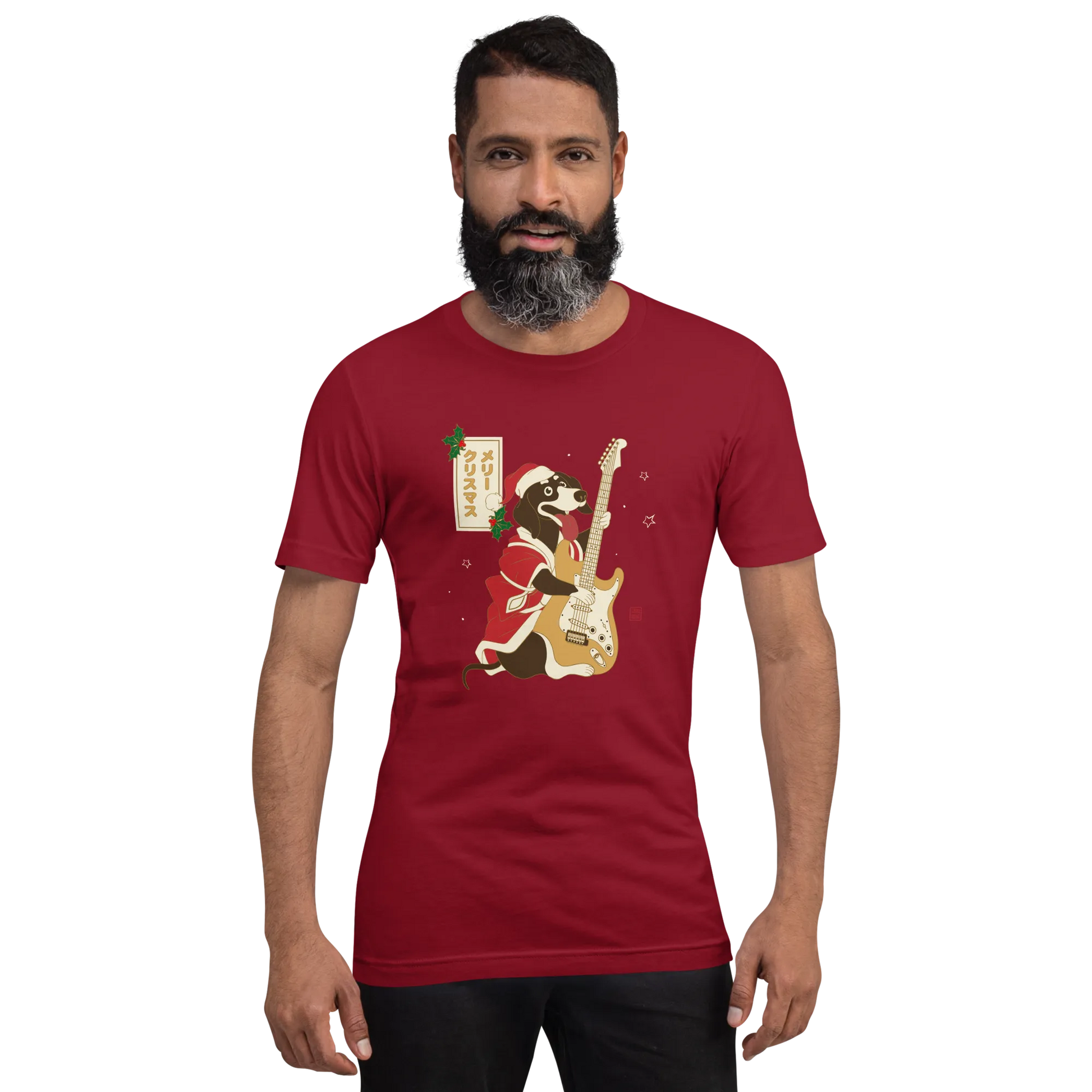 Dachshund Play Guitar Christmas Japanese Ukiyo-e Unisex T-shirt -