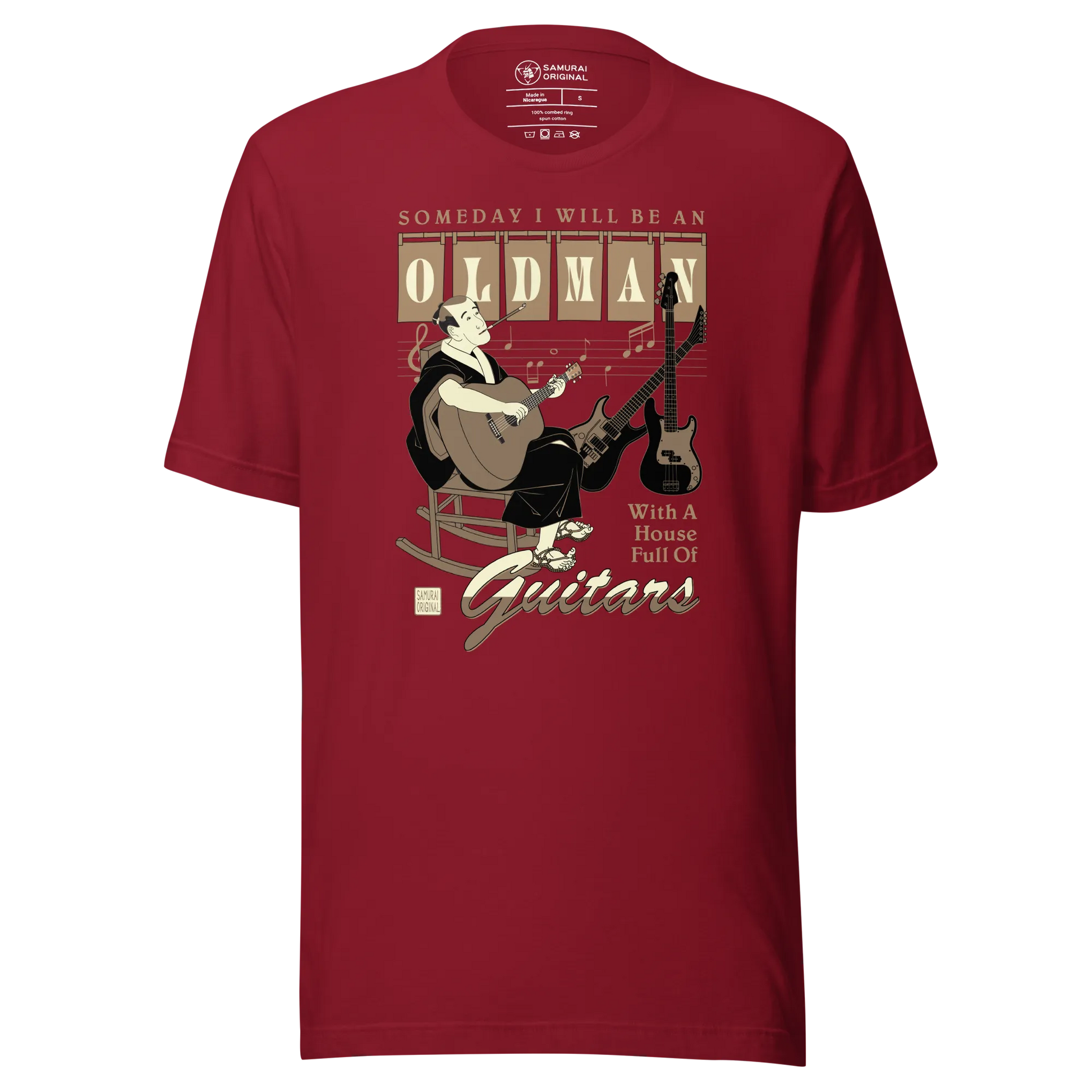 Samurai Guitar Quotes Japanese Ukiyo-e Unisex T-shirt - Cardinal / S