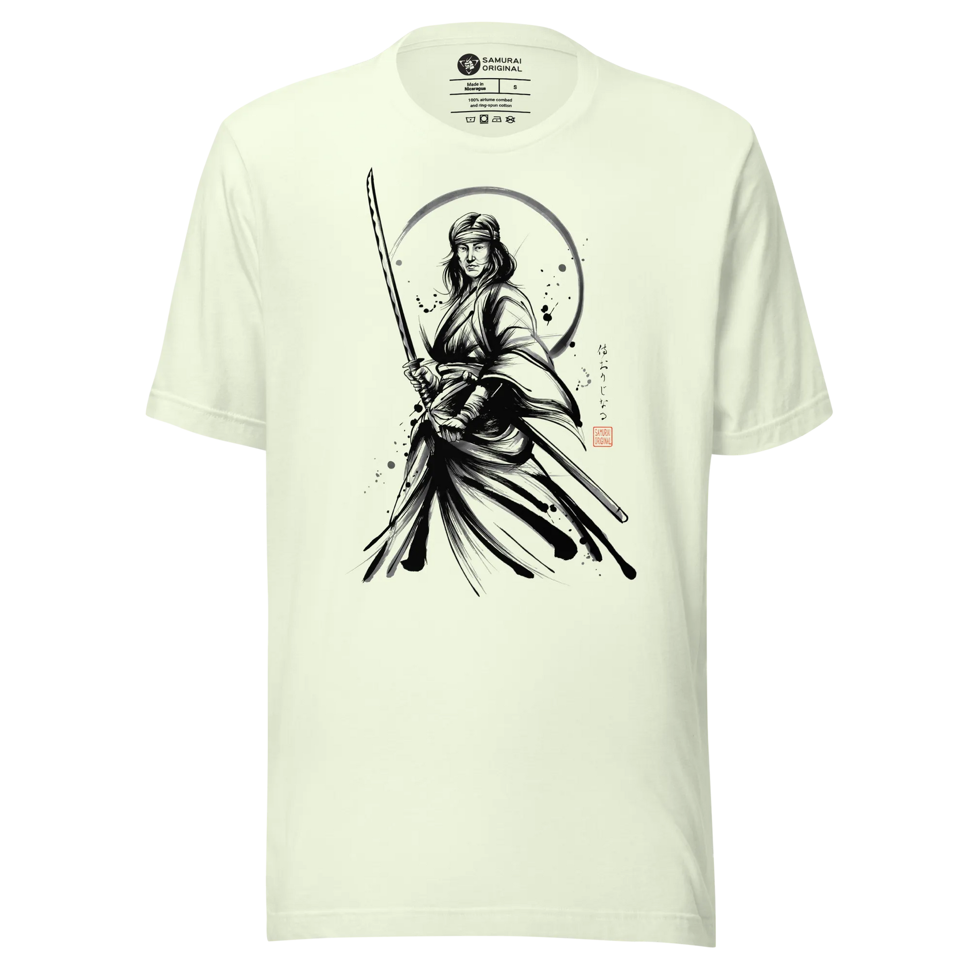 Female Samurai Sumi-e Japanese Ink Unisex T-shirt - Citron / S