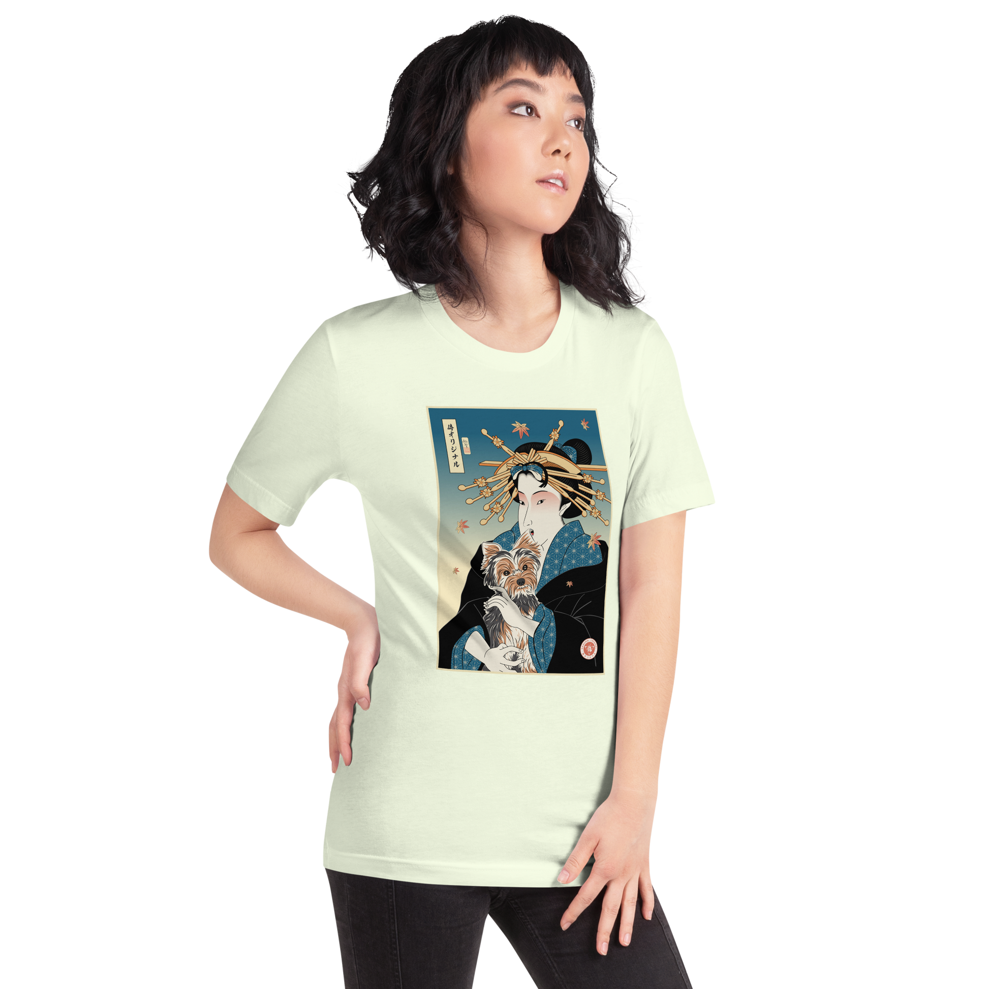 Geisha and Yorkshire Dog Japanese Ukiyo-e Unisex t-shirt -