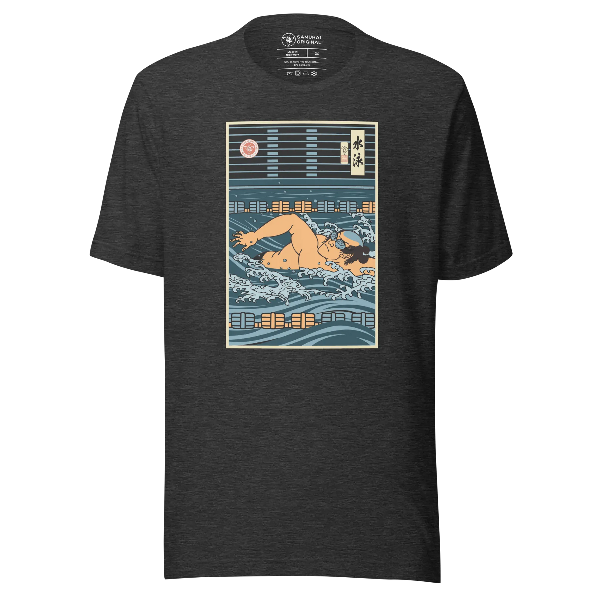 Samurai Swim Water Sport Ukiyo-e Unisex T-Shirt - Dark Grey Heather / S