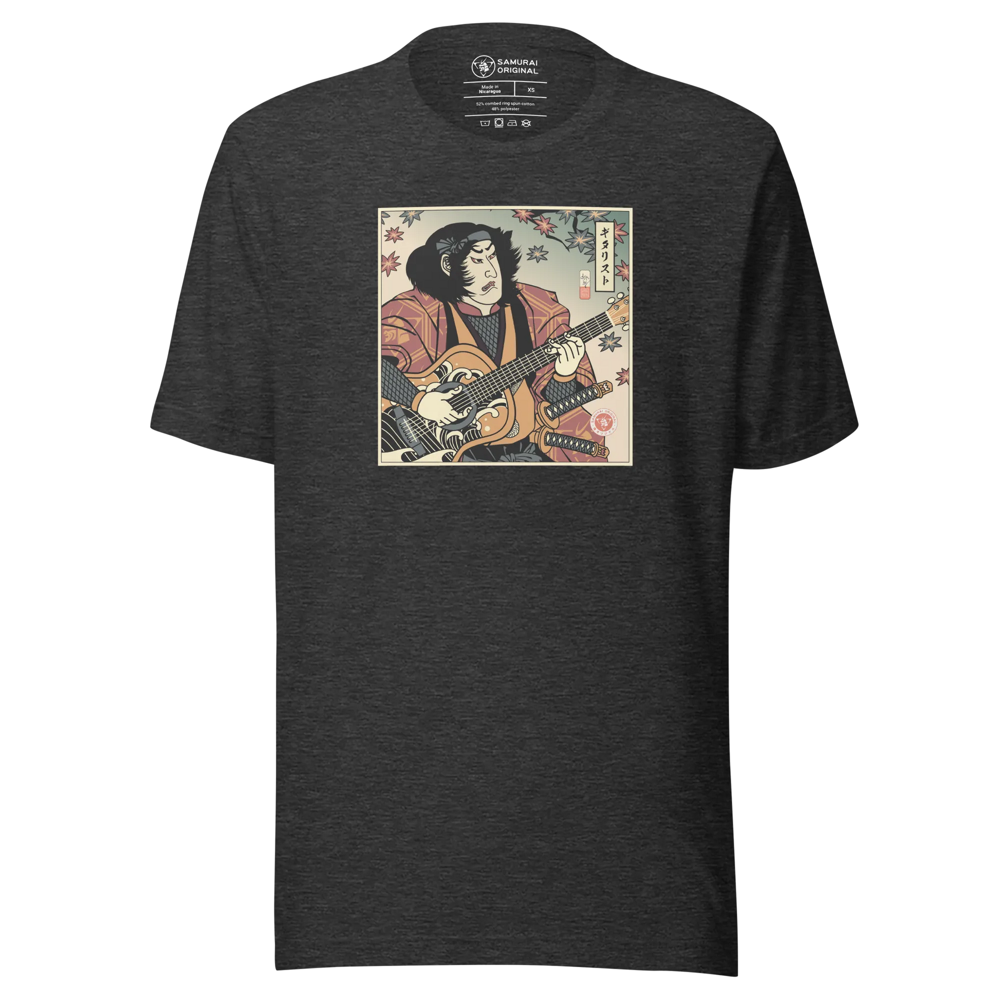 Samurai Guitar Player 3 Music Ukiyo-e Unisex T-Shirt - Dark Grey Heather / S