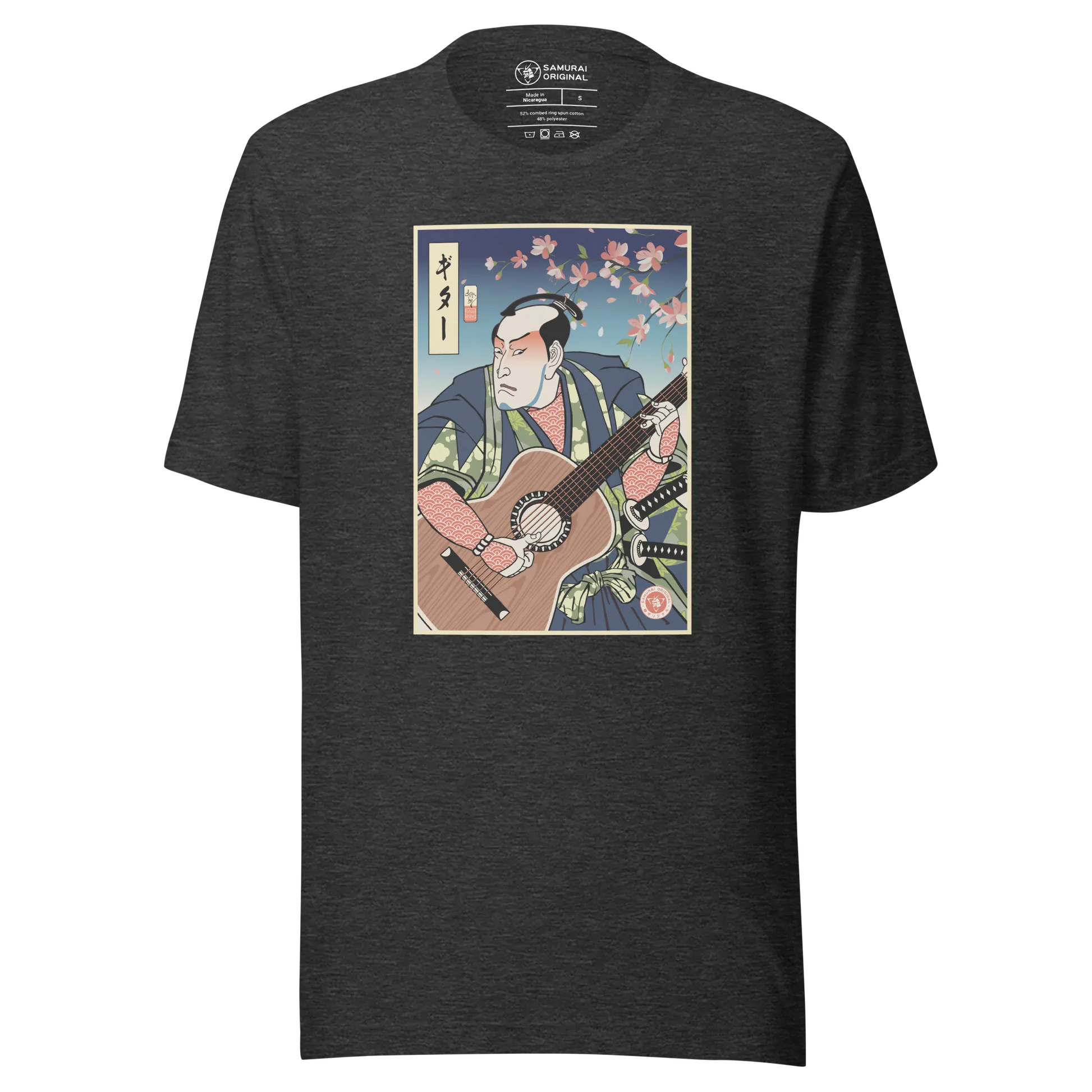 Samurai Guitar Player 2 Music Ukiyo-e Unisex T-Shirt - Dark Grey Heather / S