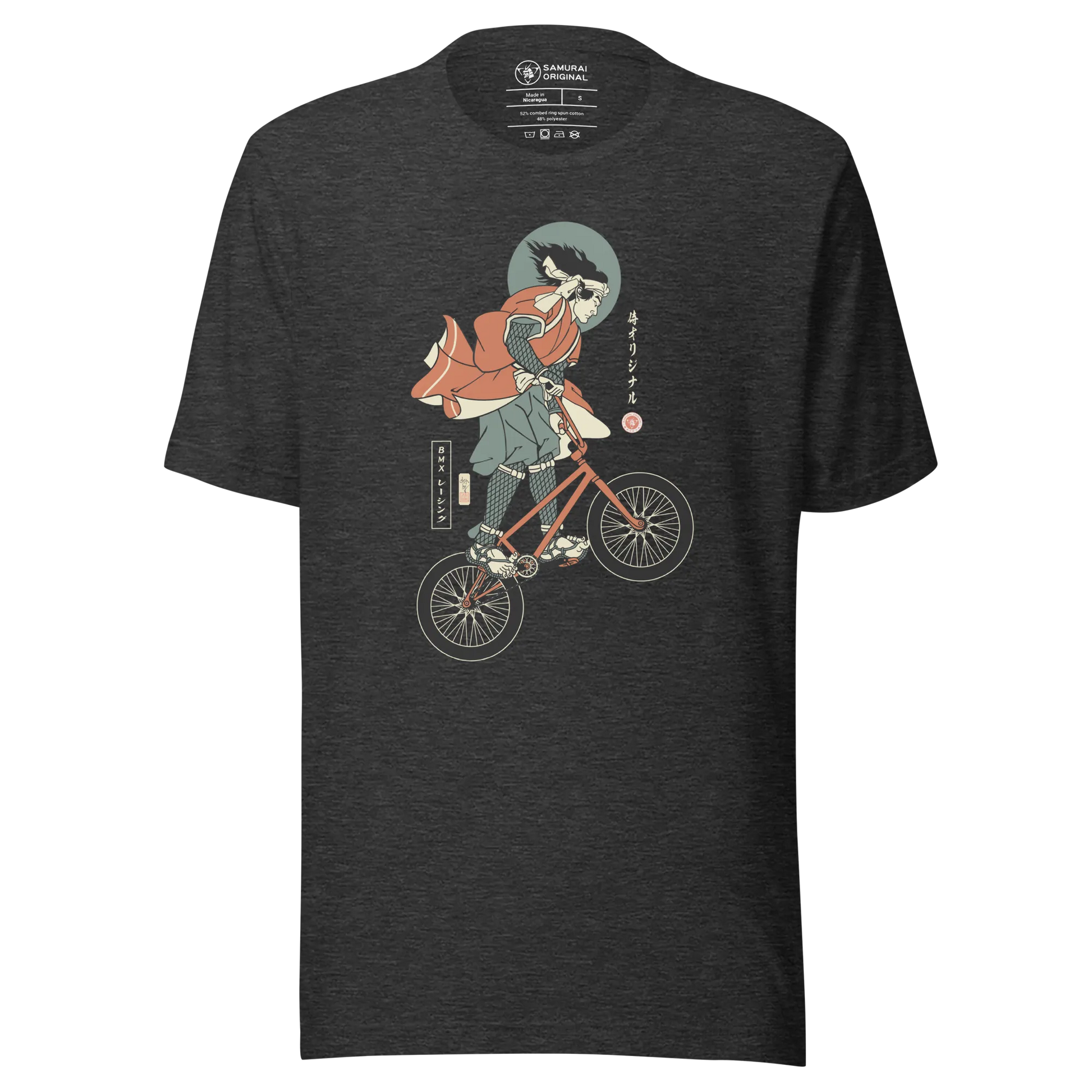 Samurai Bmx Kinkbike Ukiyo-e Unisex T-Shirt - Dark Grey Heather / S