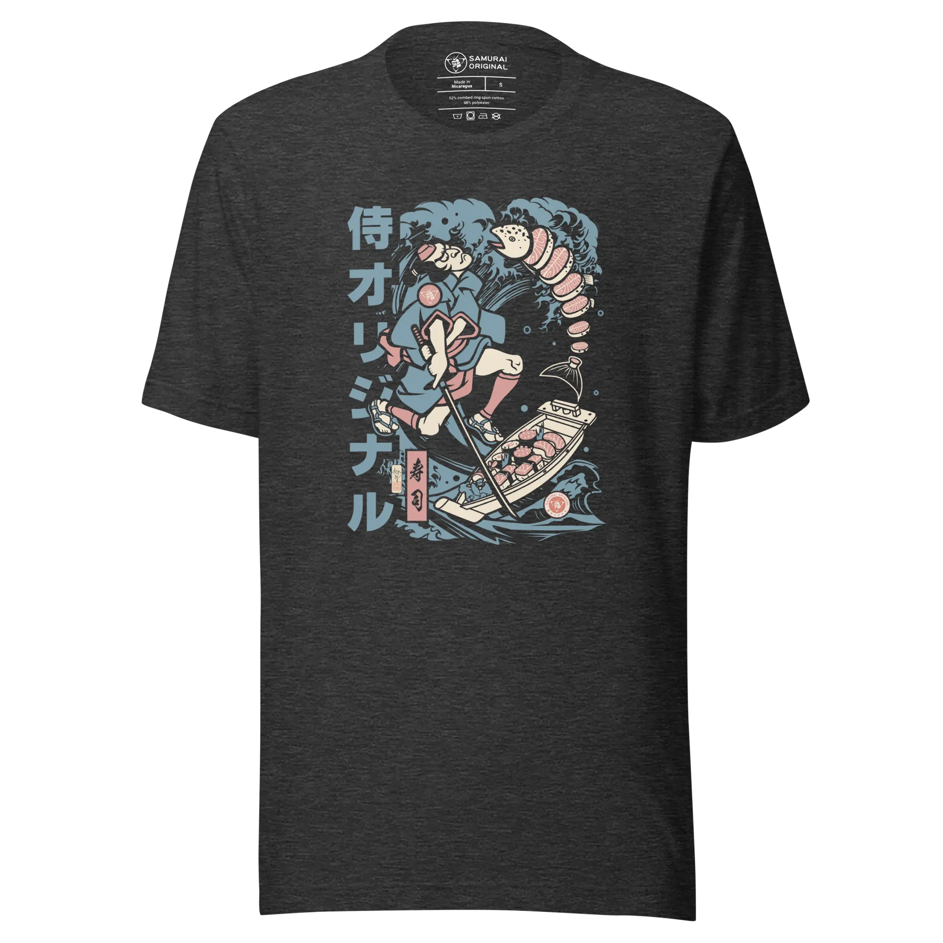 Samurai Sushi Japan's Food Ukiyo-e Funny Unisex T-Shirt - Dark Grey Heather / S