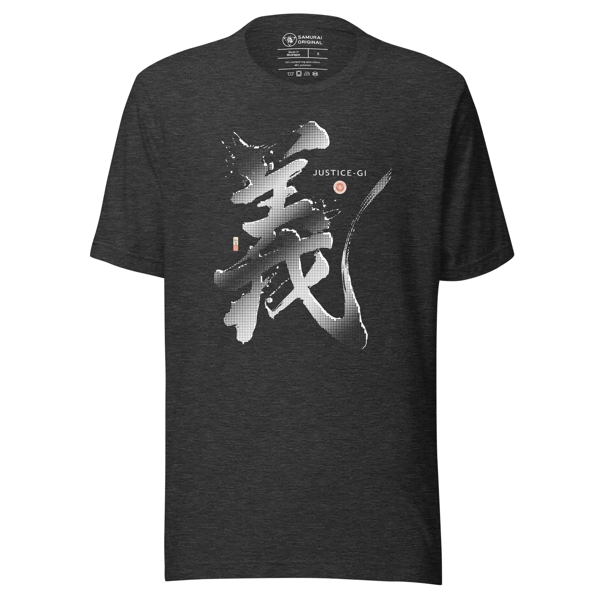 Justice-Gi Seven Virtues Of Bushido Japanese Kanji Calligraphy Unisex T-Shirt - Dark Grey Heather / S