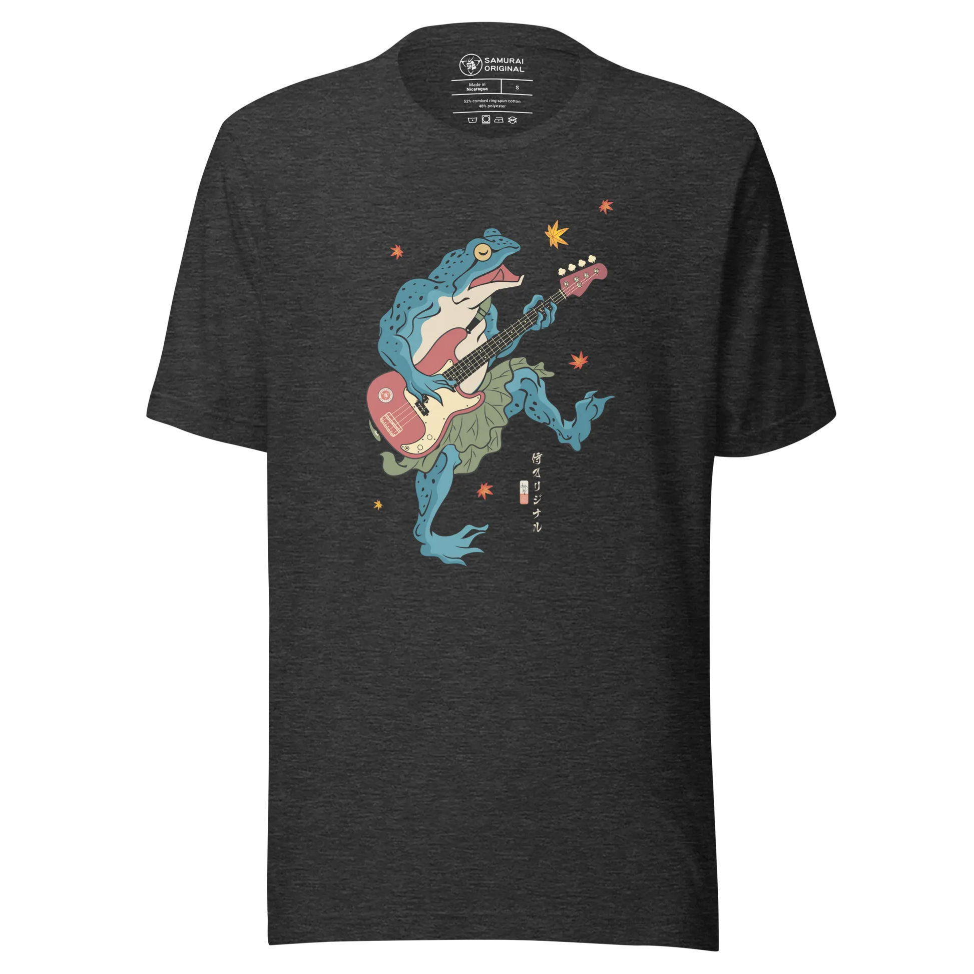 Frog Guitar Bass Funny Japanese Ukiyo-e Unisex T-shirt - Dark Grey Heather / S