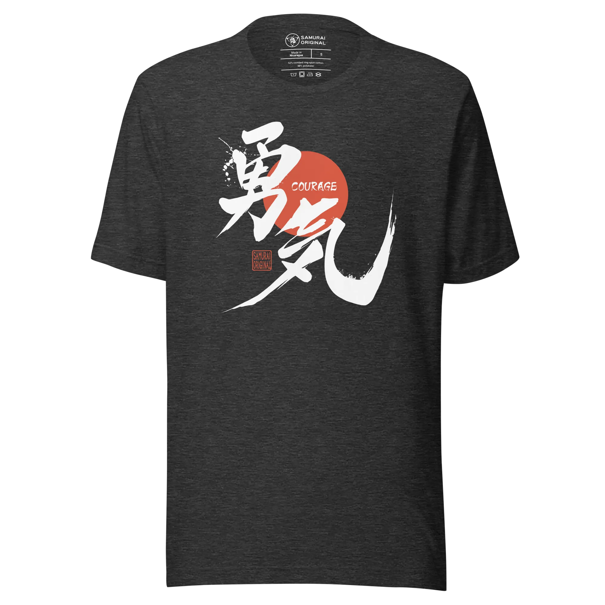 Courage Japanese Kanji Calligraphy Unisex T-shirt - Dark Grey Heather / S