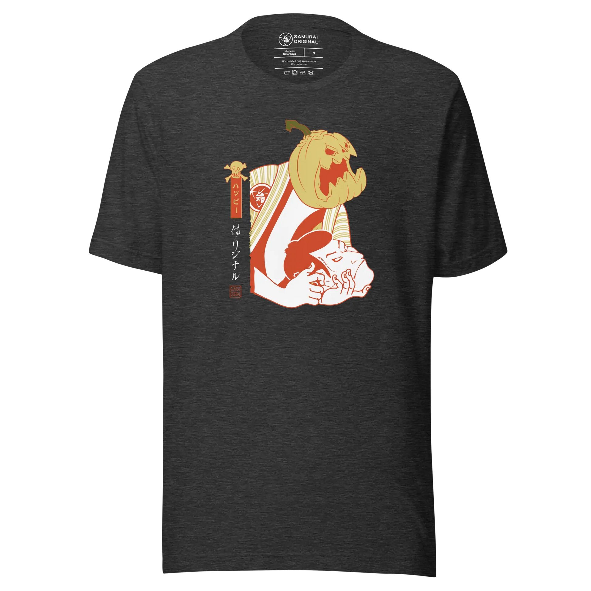 Halloween Pumpkin Japanese Ukiyo-e Unisex T-shirt - Dark Grey Heather / S