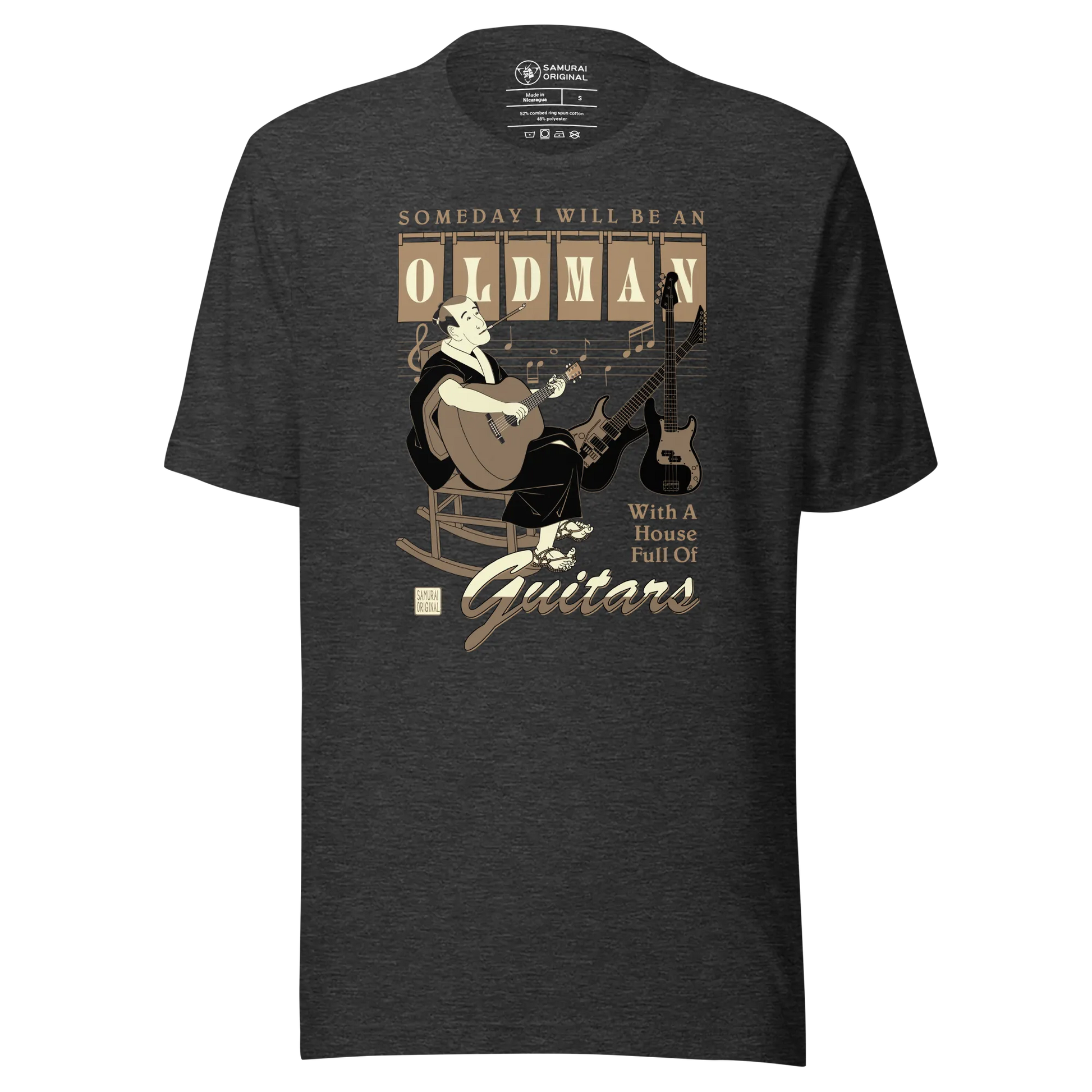 Samurai Guitar Quotes Japanese Ukiyo-e Unisex T-shirt - Dark Grey Heather / S