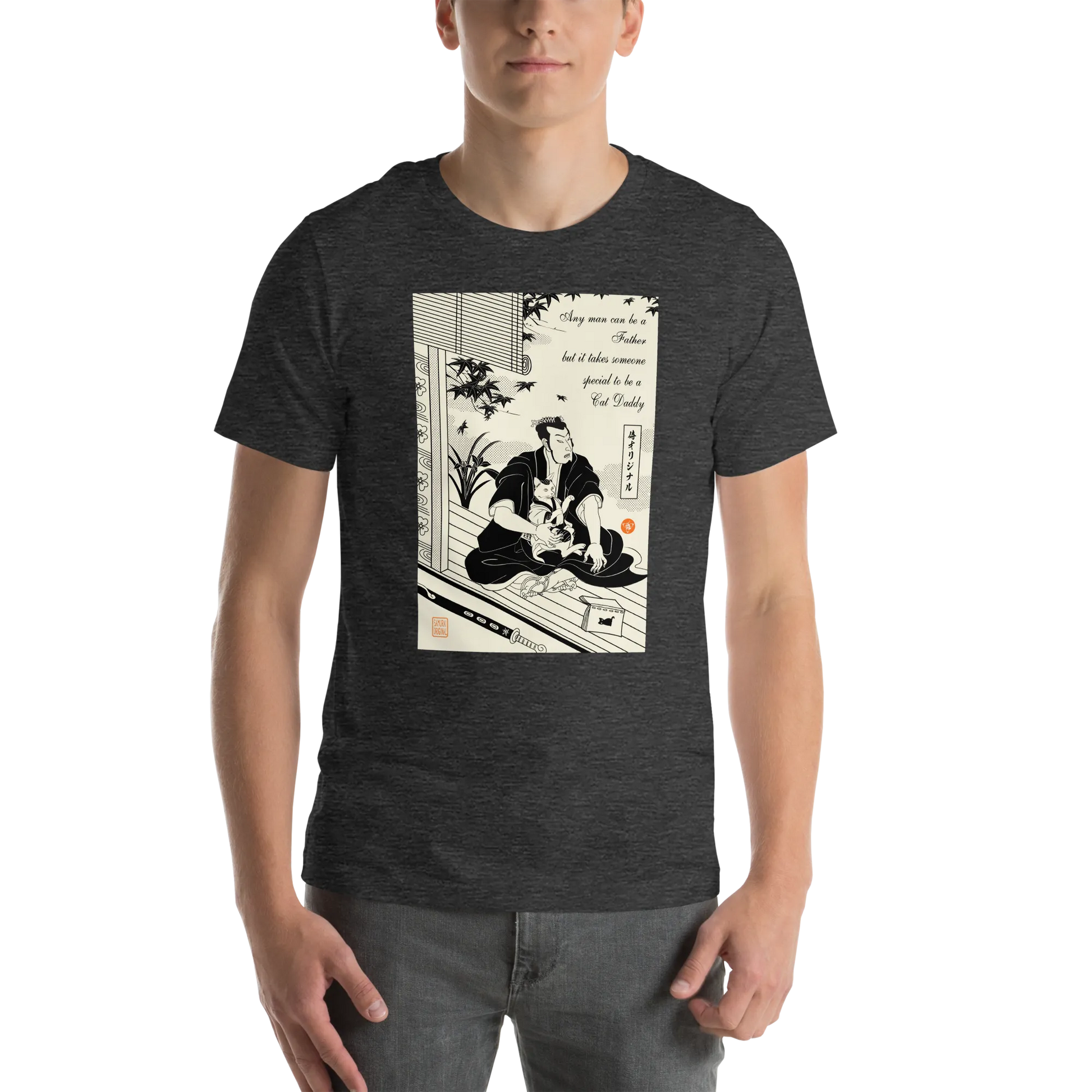 Samurai and Cat Japanese Ukiyo-e Unisex T-shirt 3 - Samurai Original