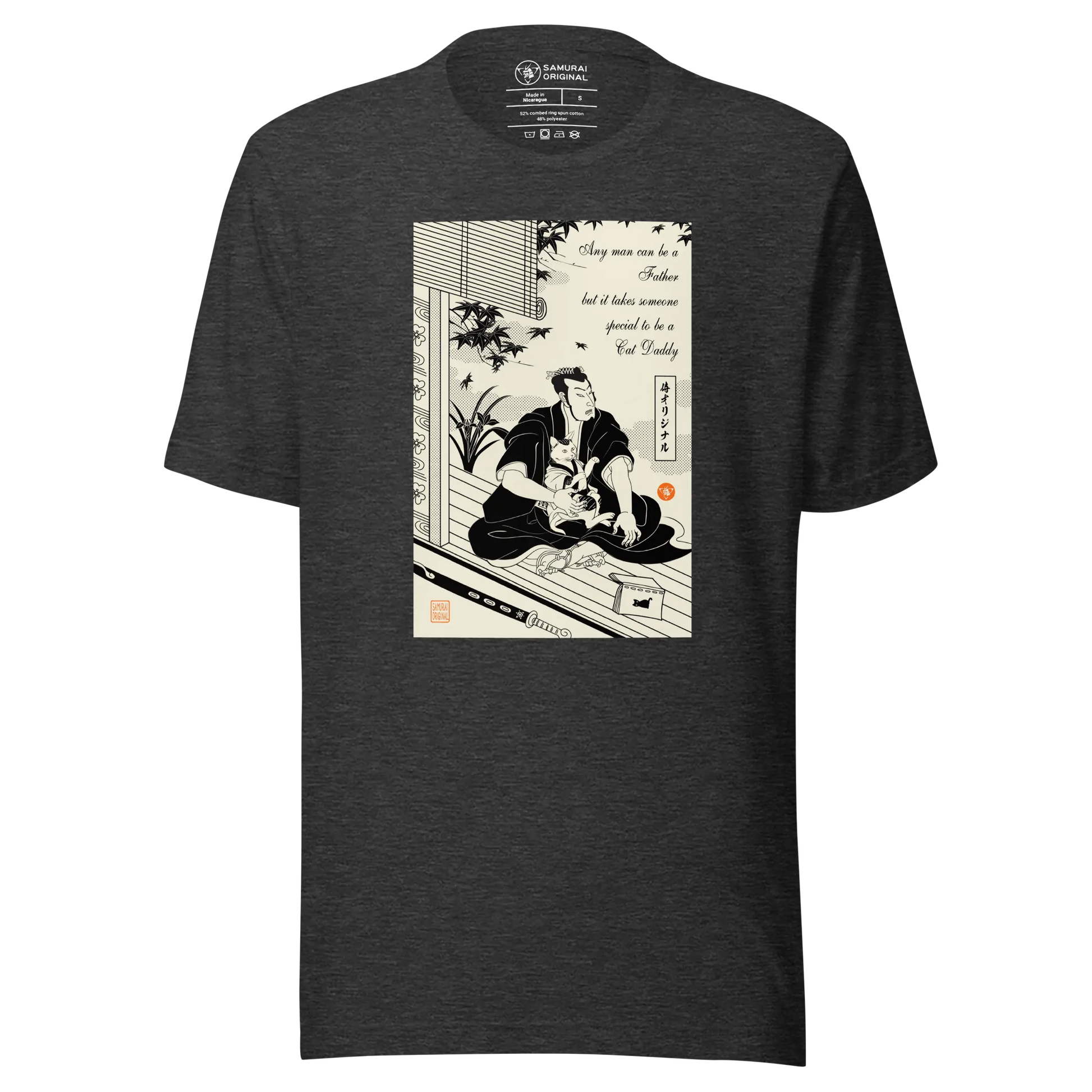 Samurai and Cat Japanese Ukiyo-e Unisex T-shirt 3 - Samurai Original