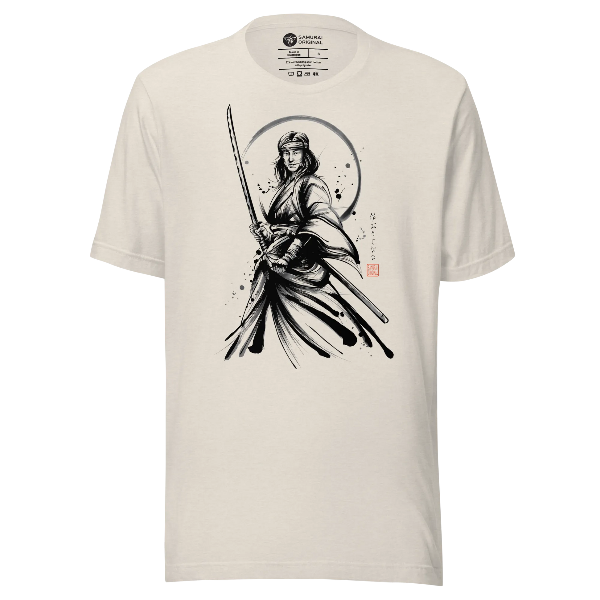 Female Samurai Sumi-e Japanese Ink Unisex T-shirt - Heather Dust / S