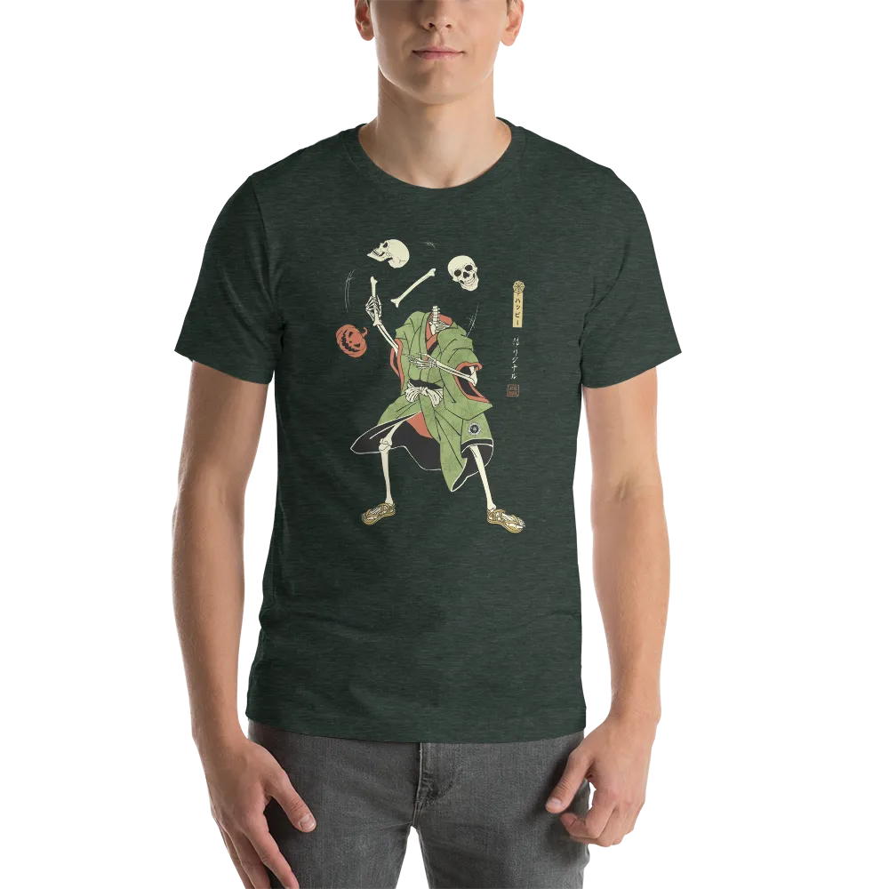 Halloween Samurai Skeleton Juggling Japanese Ukiyo-e Unisex T-shirt -