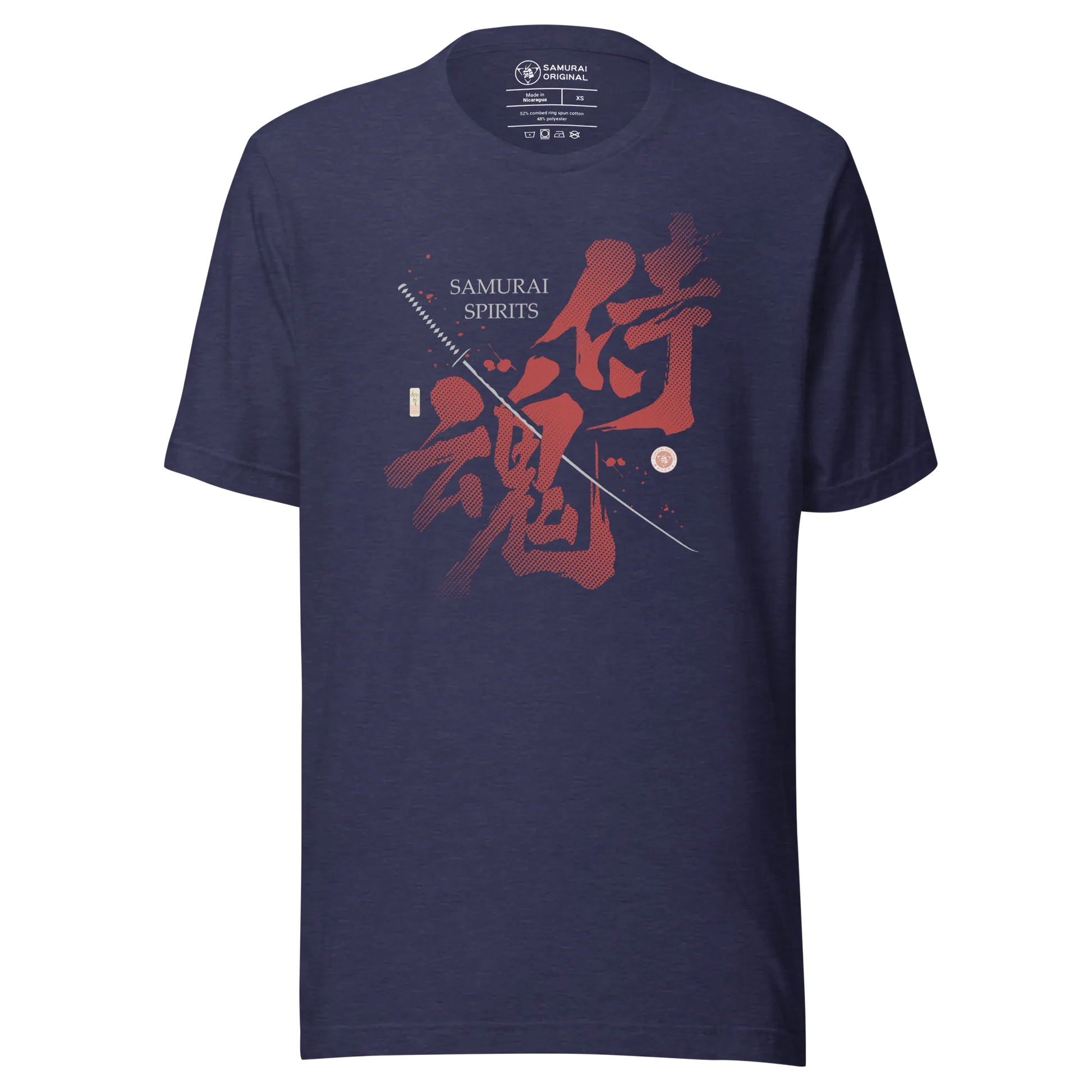 Samurai Spirits Kanji Calligraphy Unisex T-Shirt - Heather Midnight Navy / XS