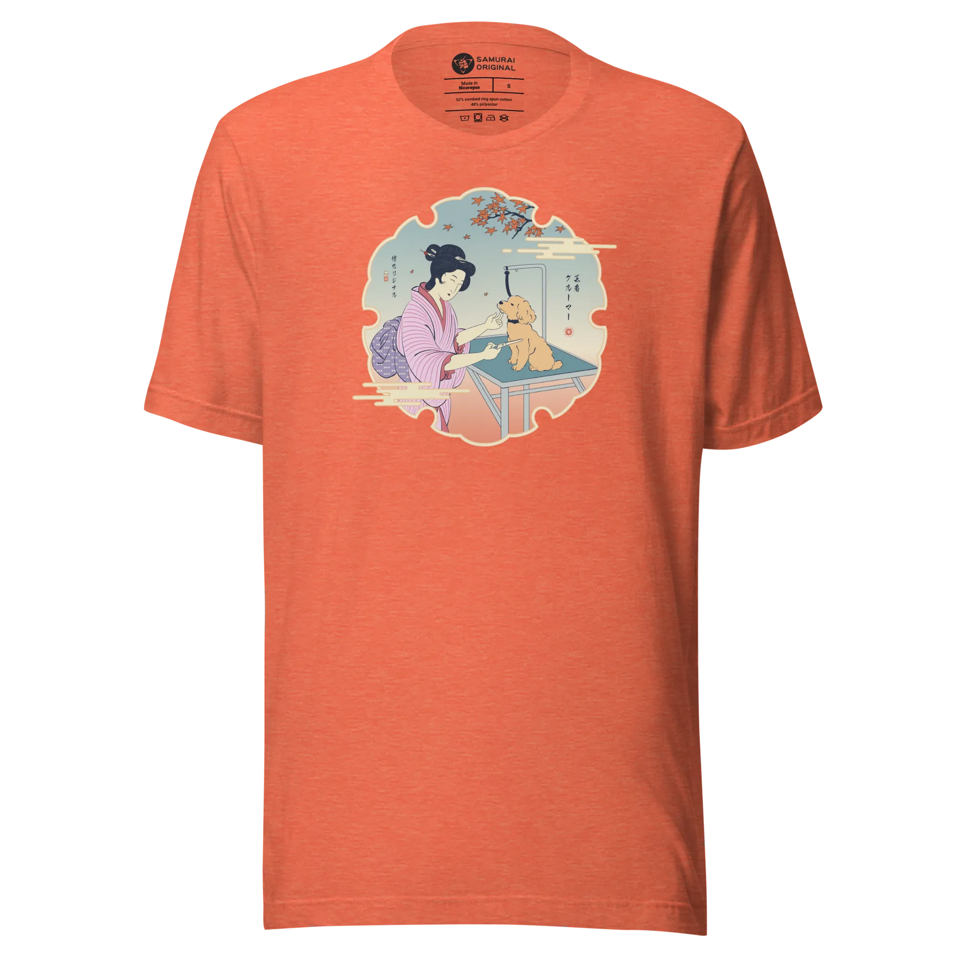 Geisha Groomer Japanese Ukiyo-e Unisex T-shirt - Heather Orange / S