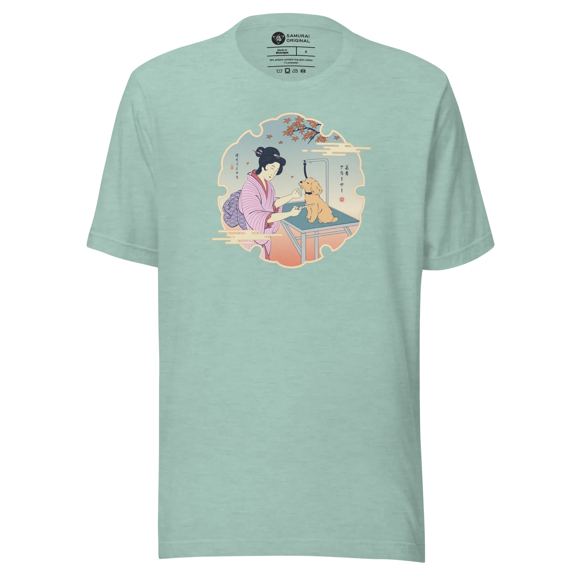 Geisha Groomer Japanese Ukiyo-e Unisex T-shirt - Heather Prism Dusty Blue / S