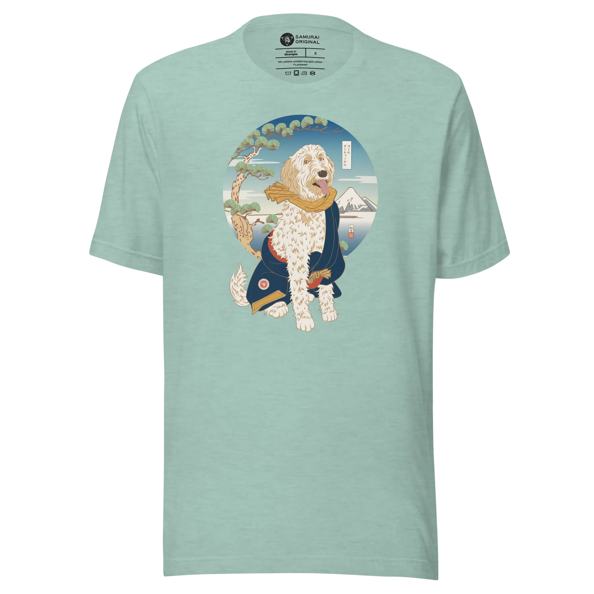 Golden Doodle Dog Funny Japanese Ukiyo-e Unisex T-shirt 2 - Heather Prism Dusty Blue / S