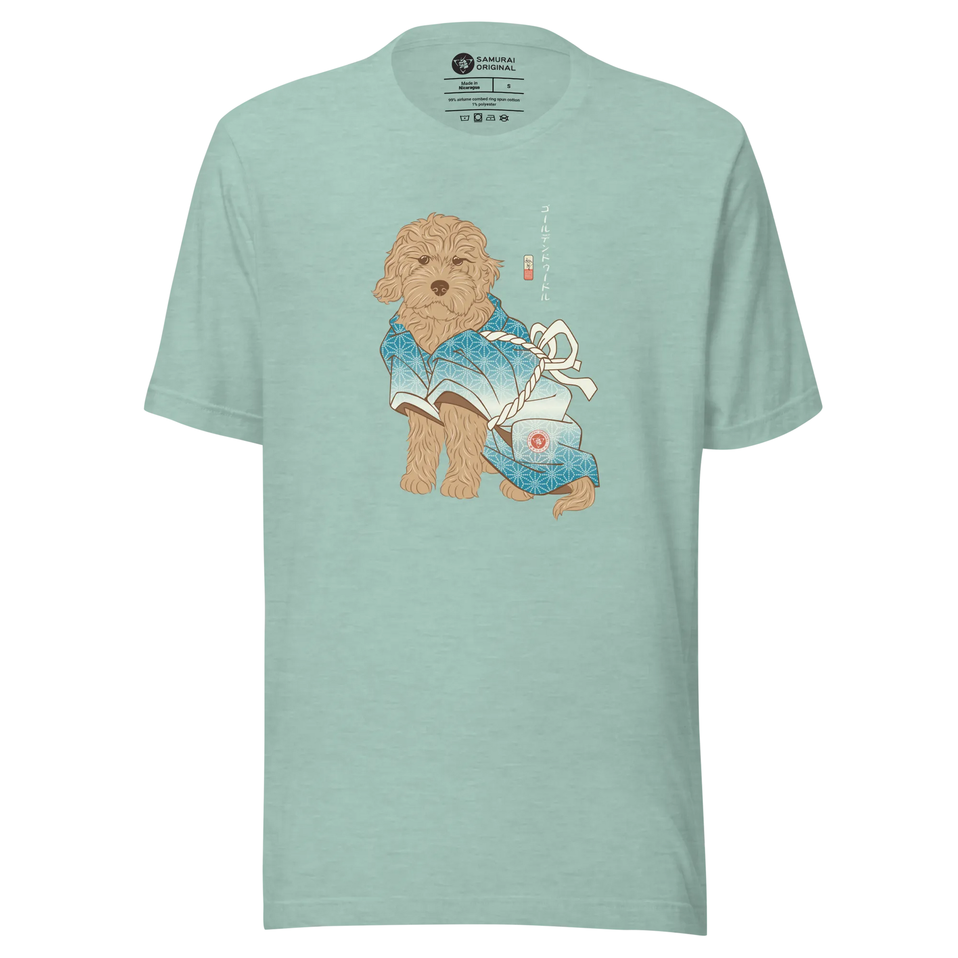 Golden Doodle Dog Funny Japanese Ukiyo-e Unisex T-shirt - Heather Prism Dusty Blue / S