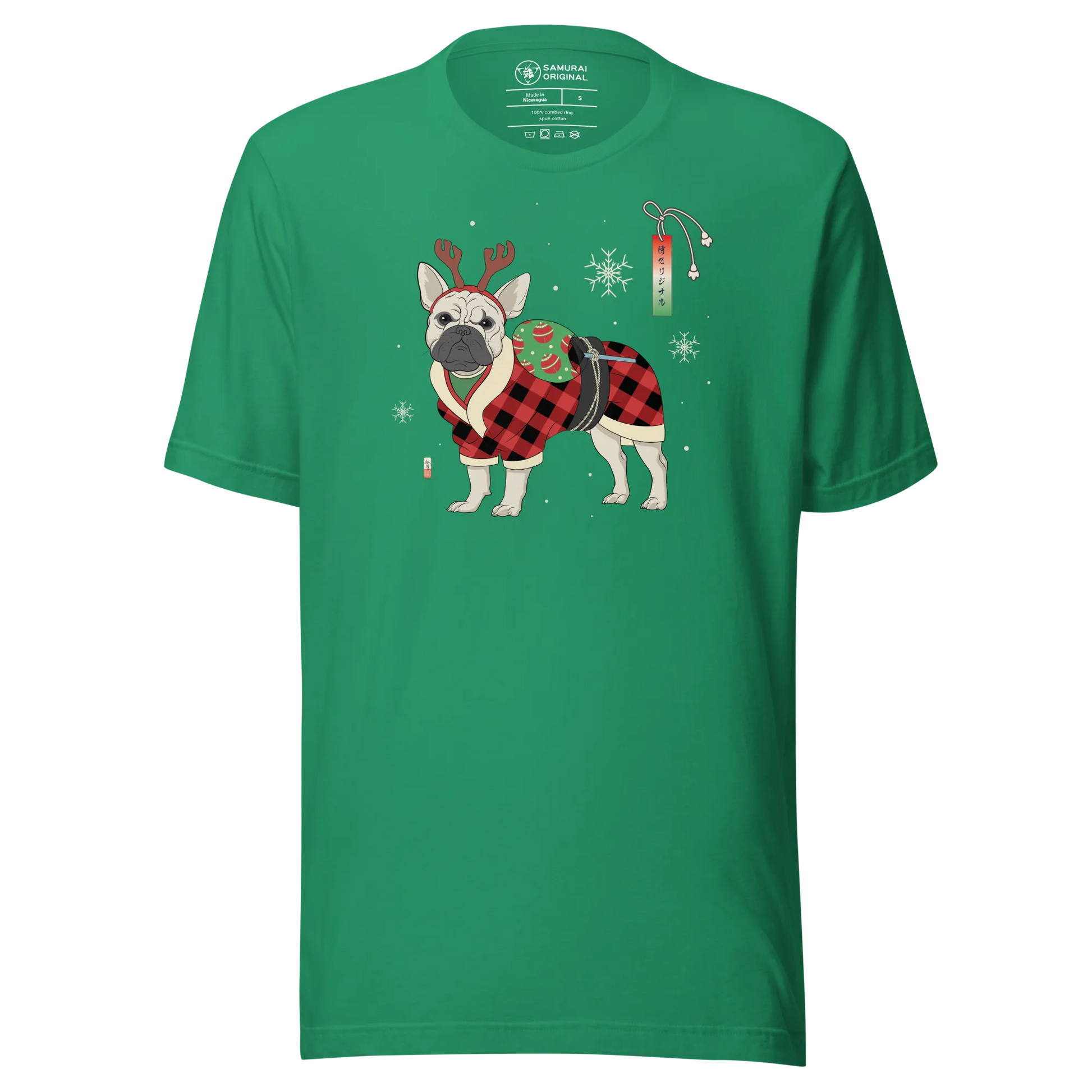 French Bulldog Funny Christmas Japanese Ukiyo-e Unisex T-shirt - Kelly / S