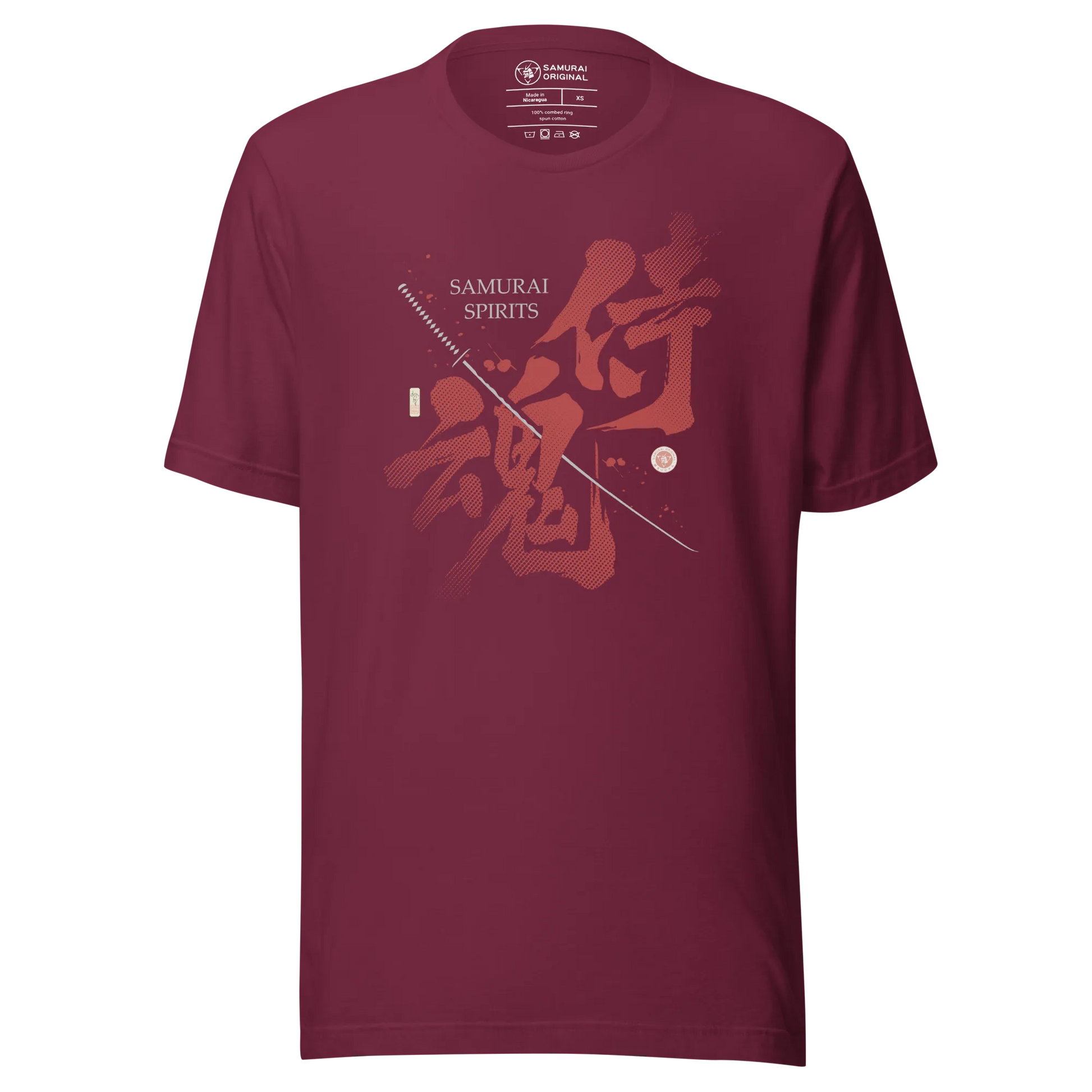 Samurai Spirits Kanji Calligraphy Unisex T-Shirt - Maroon / XS