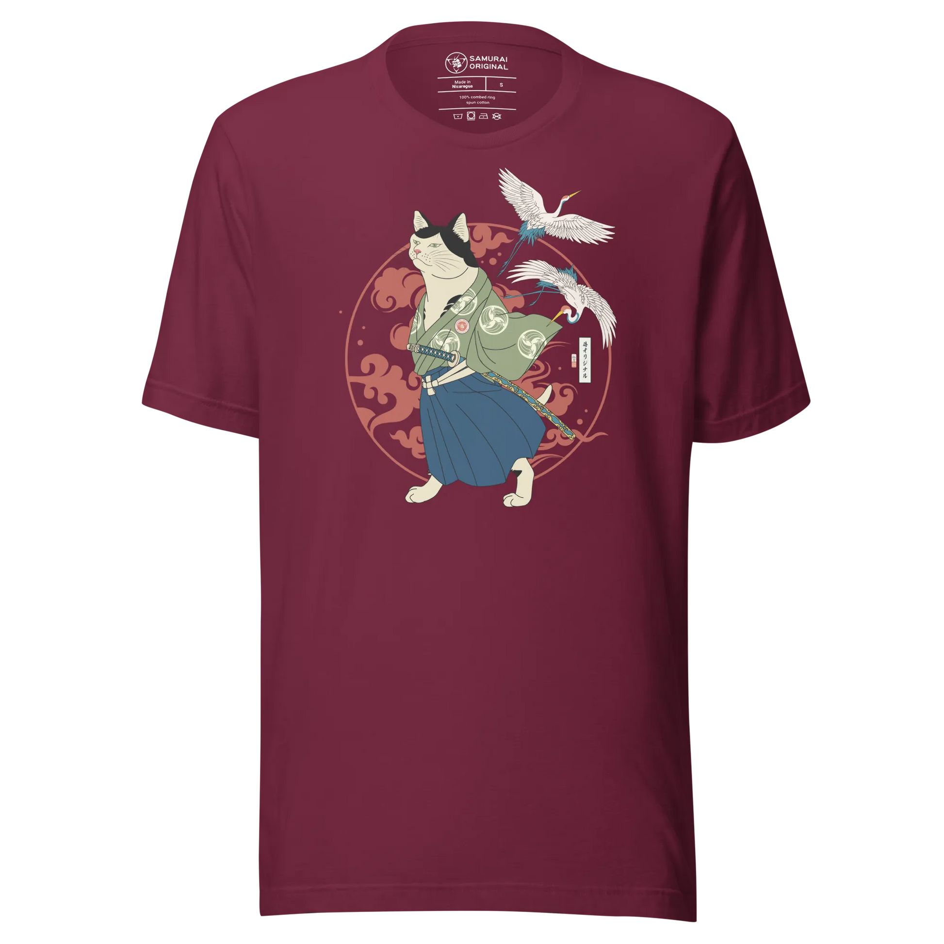 Cat Samurai Funny Japanese Ukiyo-e Unisex T-shirt 4 - Maroon / S