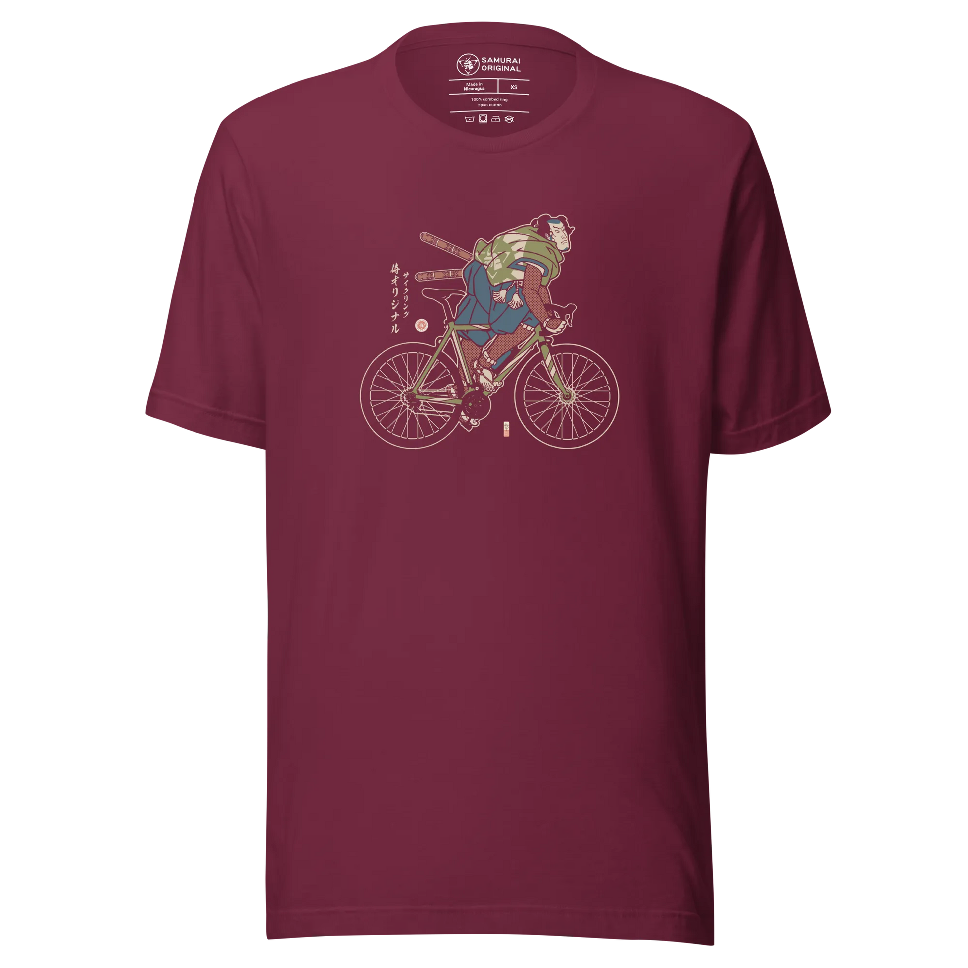 Samurai Bicycle Race Sport Ukiyo-e Unisex T-Shirt - Maroon / XS