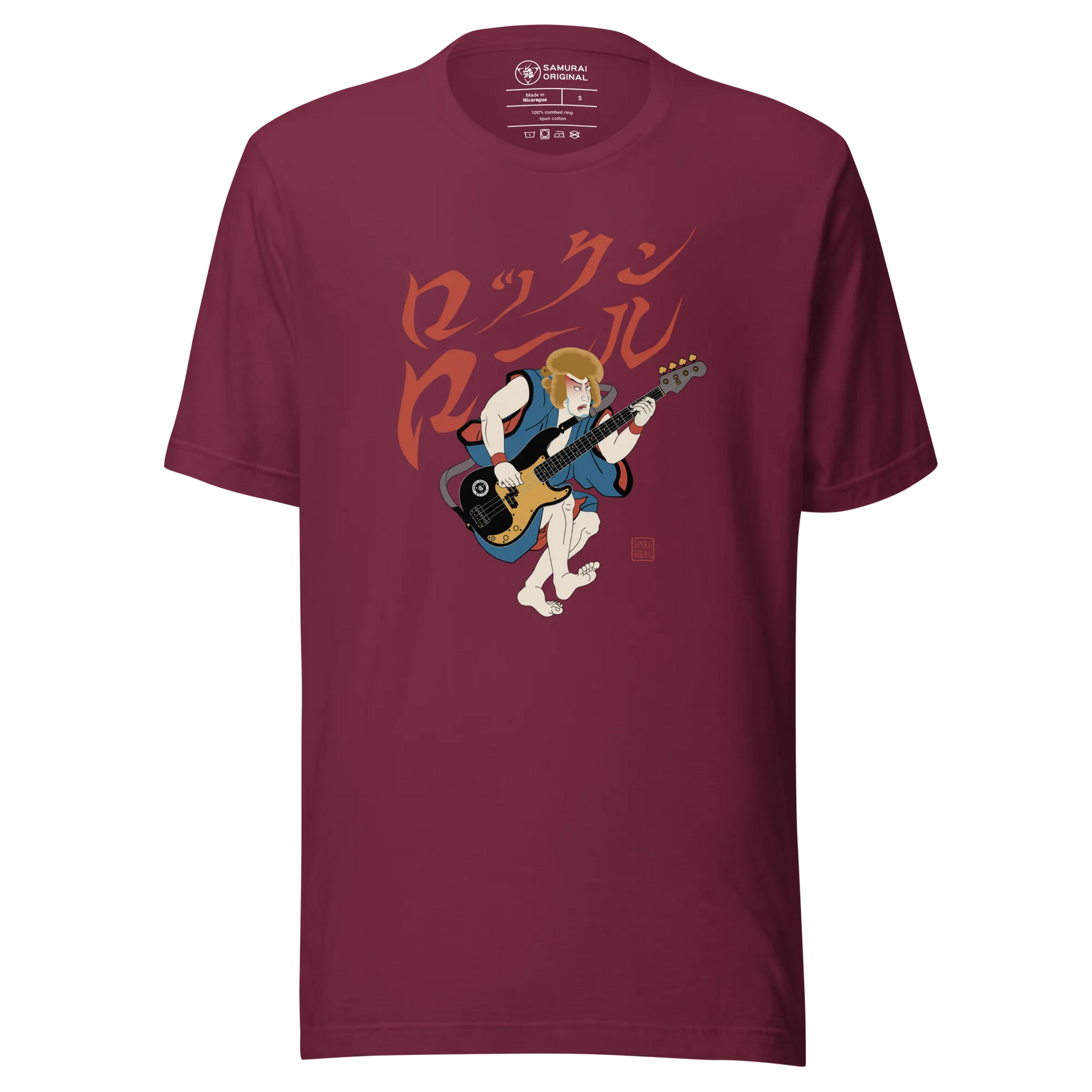 Bassist Samurai Japanese Ukiyo-e Unisex T-shirt 11 - Maroon / S