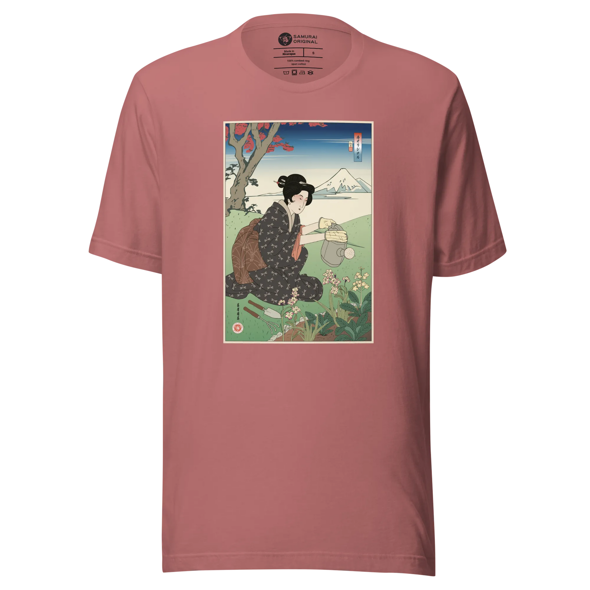 Geisha Gardening Japanese Ukiyo-e Unisex T-shirt - Mauve / S