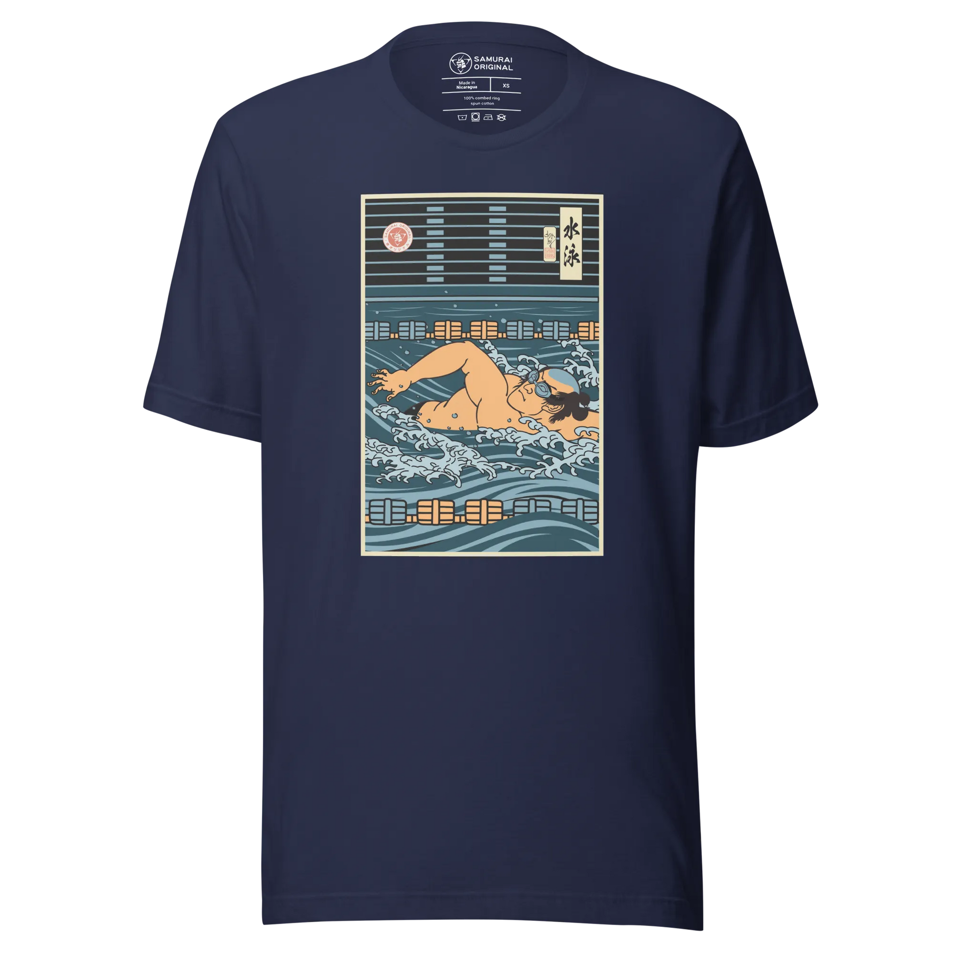 Samurai Swim Water Sport Ukiyo-e Unisex T-Shirt - Navy / S