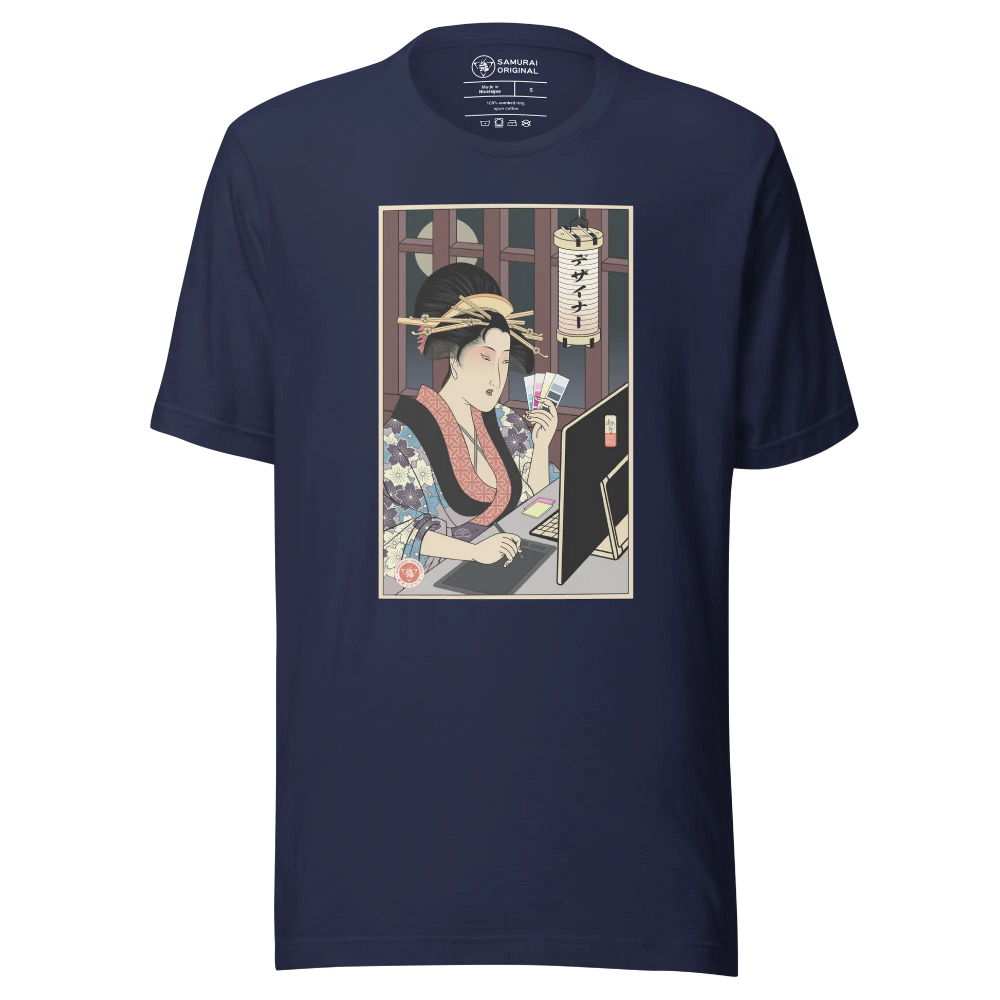 Geisha Design Japanese Ukiyo-e Unisex T-Shirt - Navy / S