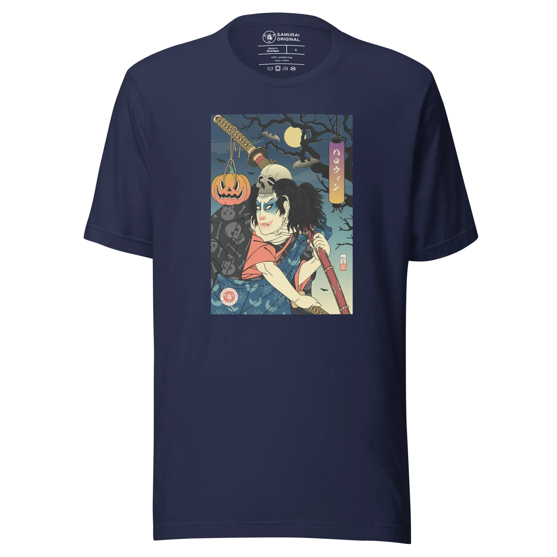 Halloween Samurai Joker Japanese Ukiyo-e Unisex T-Shirt - Navy / S