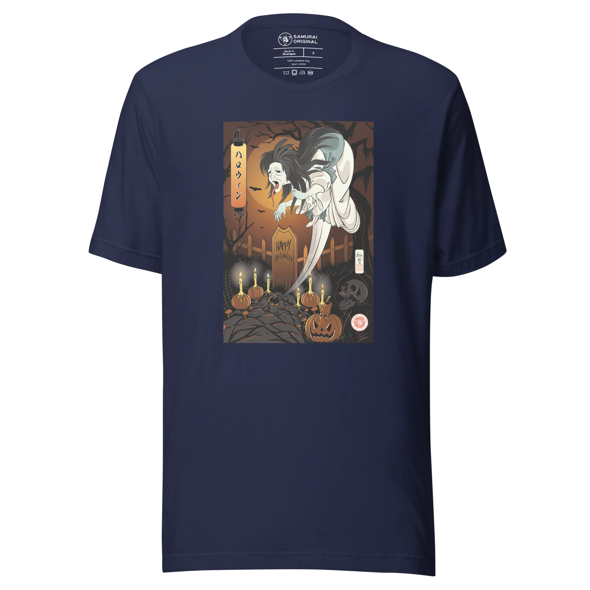 Halloween Horror Ghost Japanese Ukiyo-e Unisex T-Shirt - Navy / S