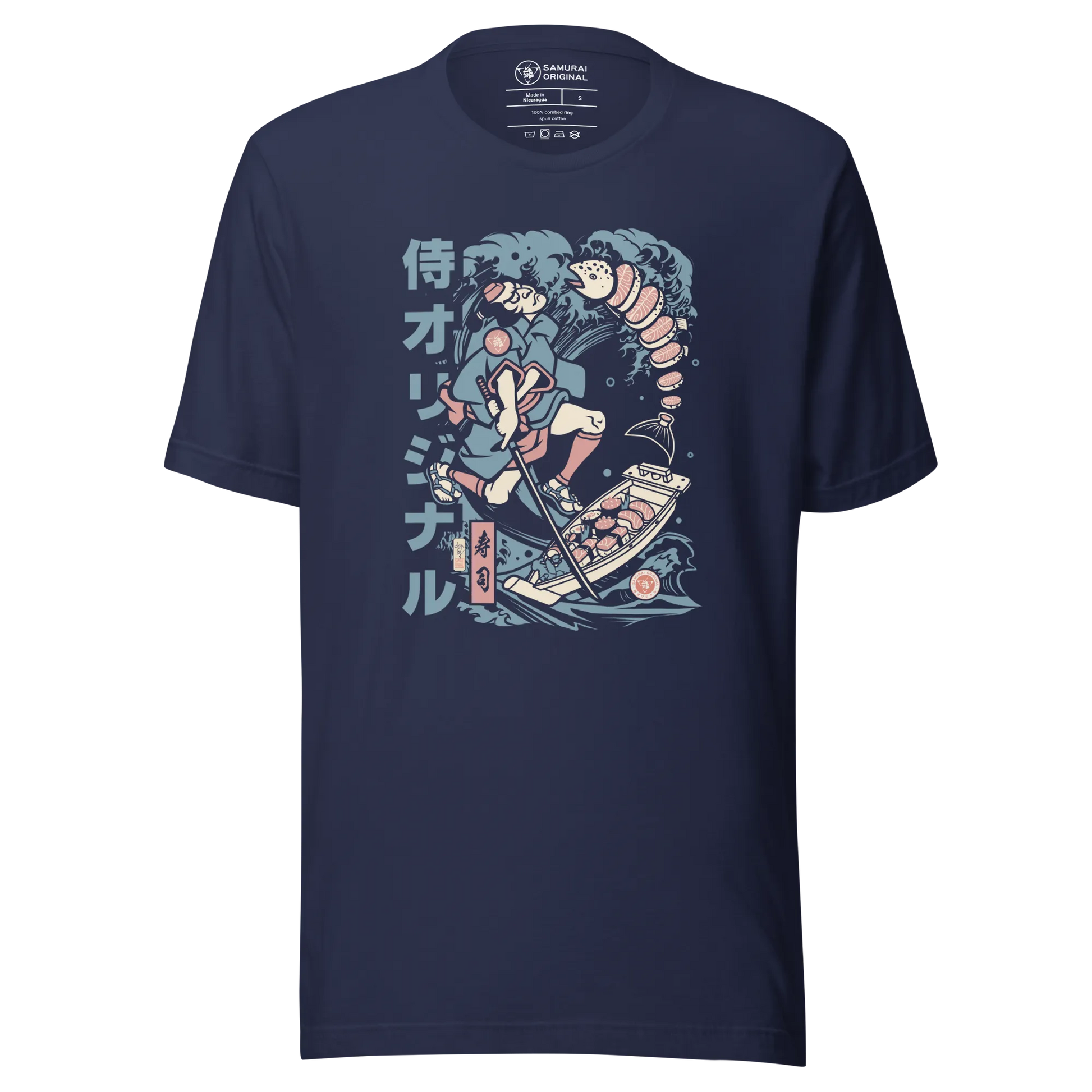 Samurai Sushi Japan's Food Ukiyo-e Funny Unisex T-Shirt - Navy / S