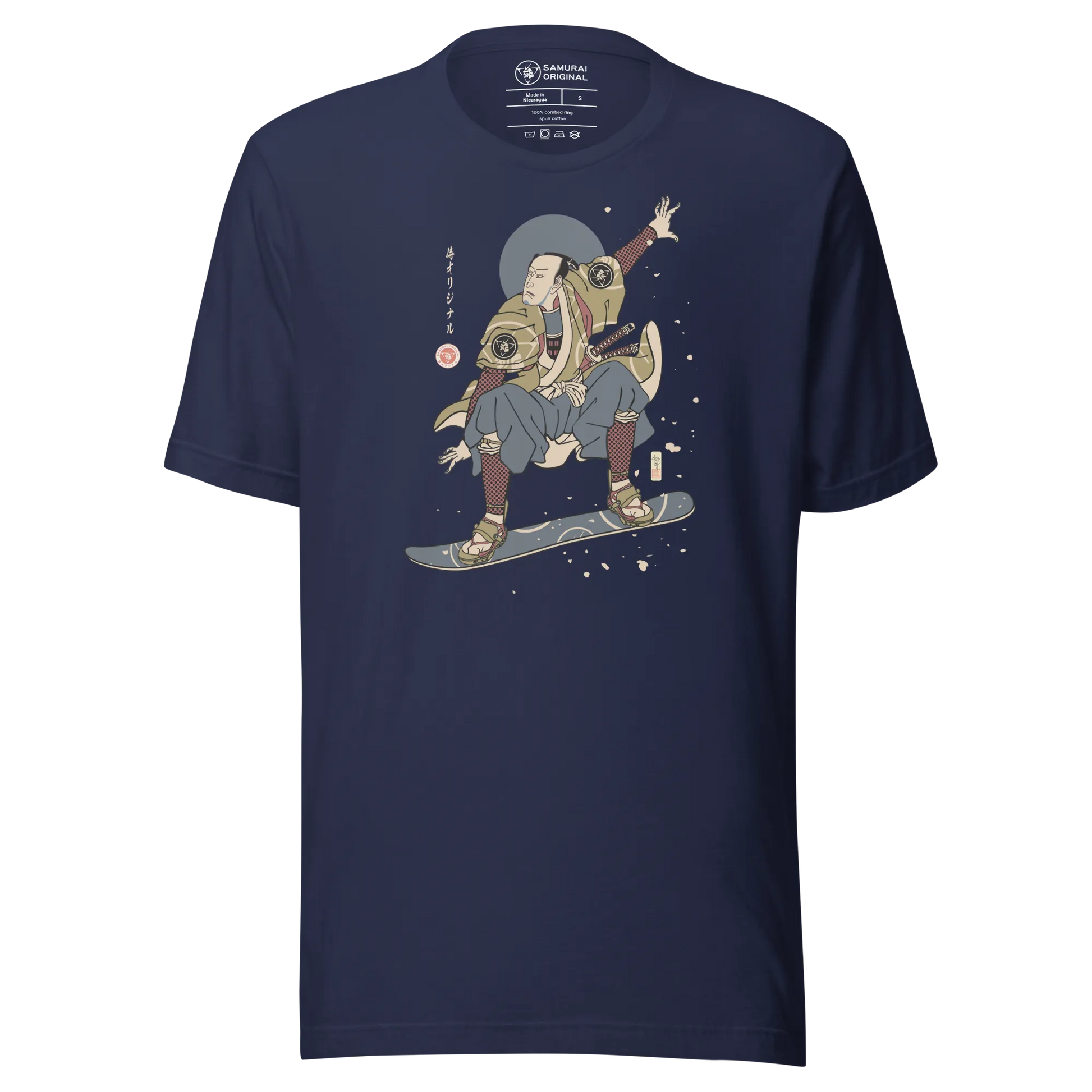 Samurai Snowboard 2 Winter Sport Ukiyo-e Unisex T-Shirt - Navy / S