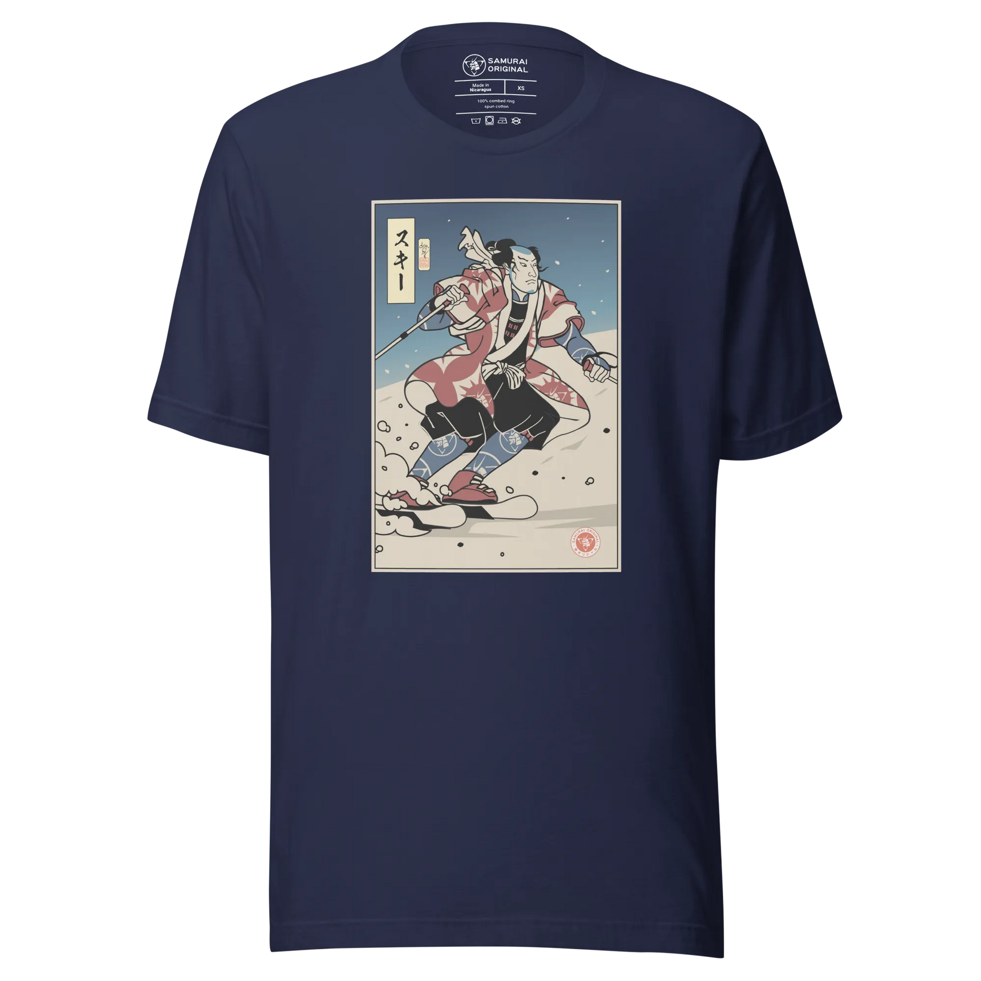 Samurai Ski 2 Winter Sport Ukiyo-e Unisex T-Shirt - Navy / S