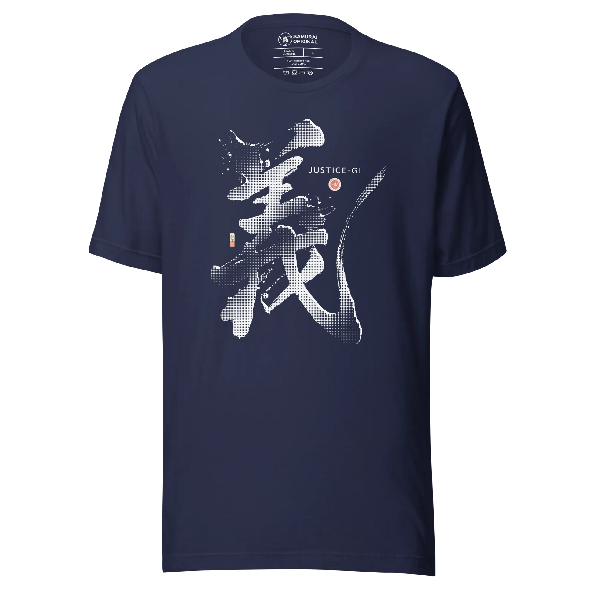 Justice-Gi Seven Virtues Of Bushido Japanese Kanji Calligraphy Unisex T-Shirt - Navy / S