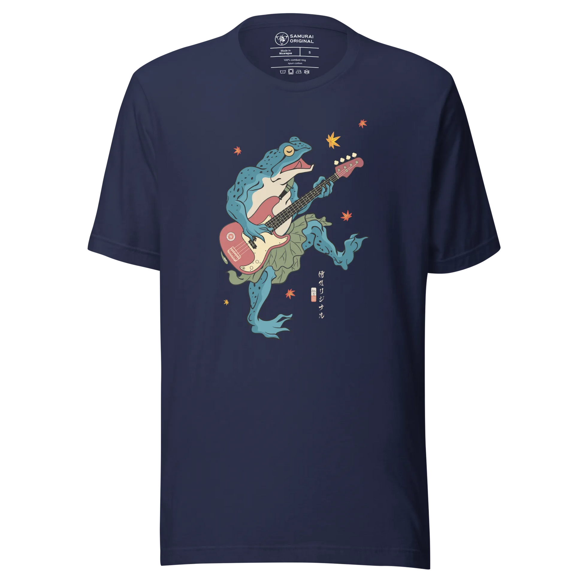 Frog Guitar Bass Funny Japanese Ukiyo-e Unisex T-shirt - Navy / S