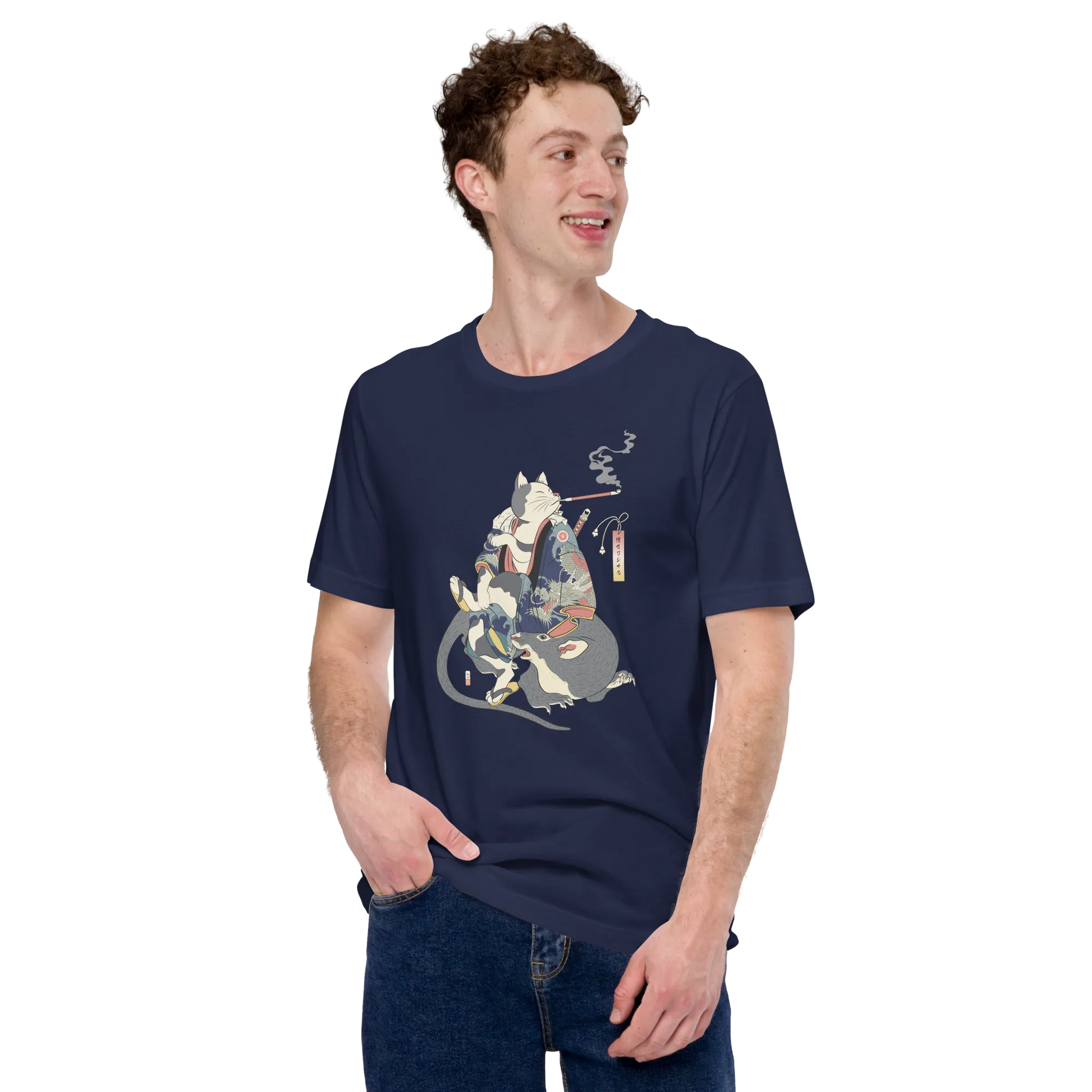 Cat and Mouse Funny Japanese Ukiyo-e Unisex T-shirt -