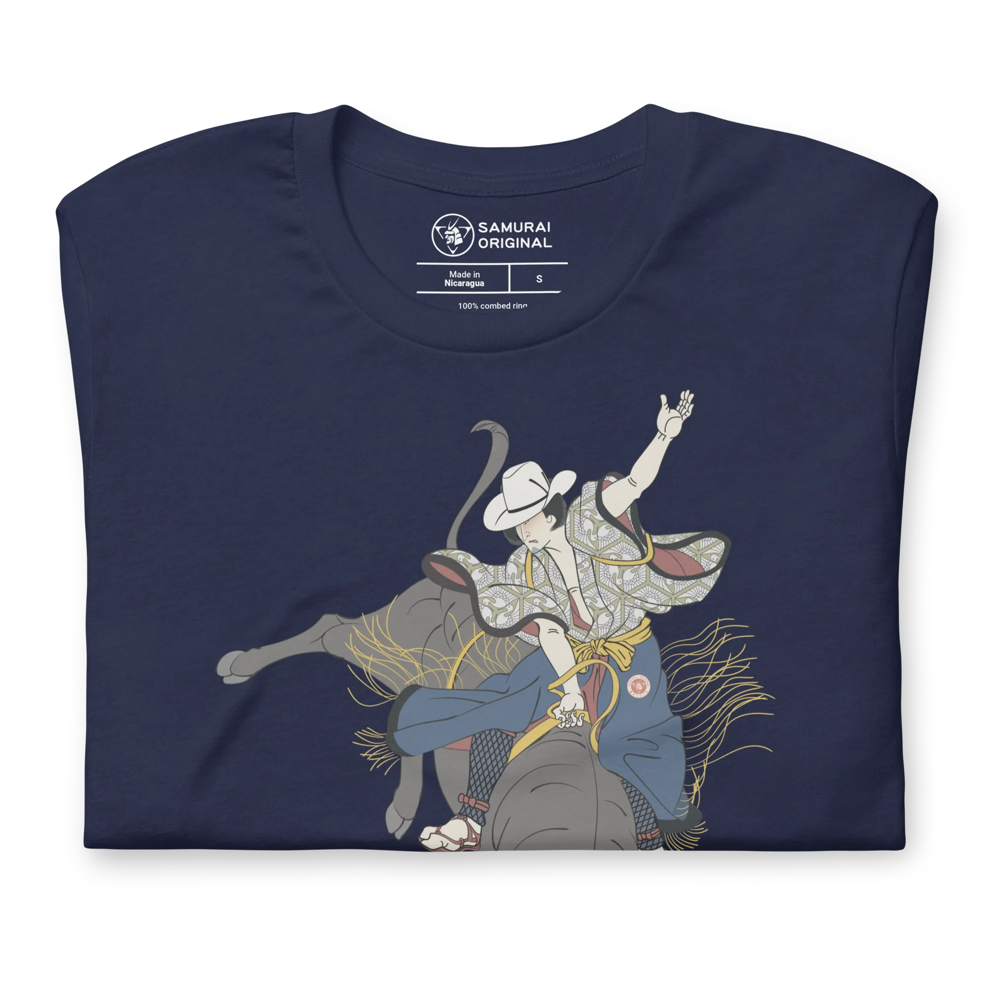 Samurai Bull Riding Ukiyo-e Unisex T-shirt - Samurai Original