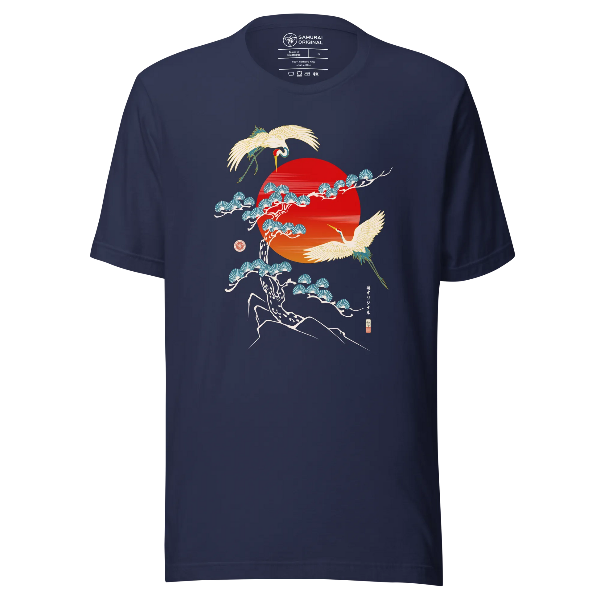 Crane Bird Japanese Ukiyo-e Unisex T-shirt - Navy / S