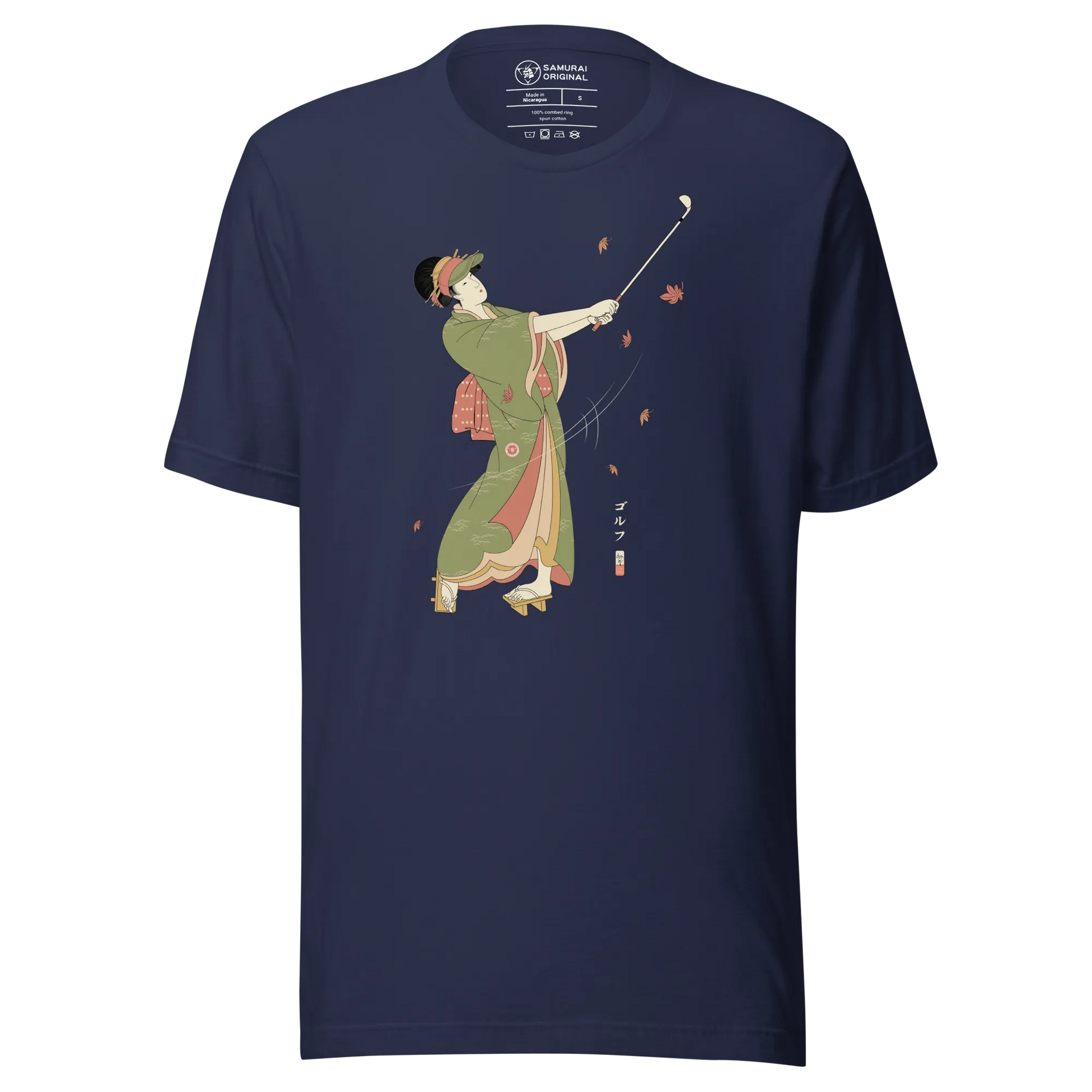 Geisha Golf Player Japanese Ukiyo-e Unisex T-shirt - Navy / S