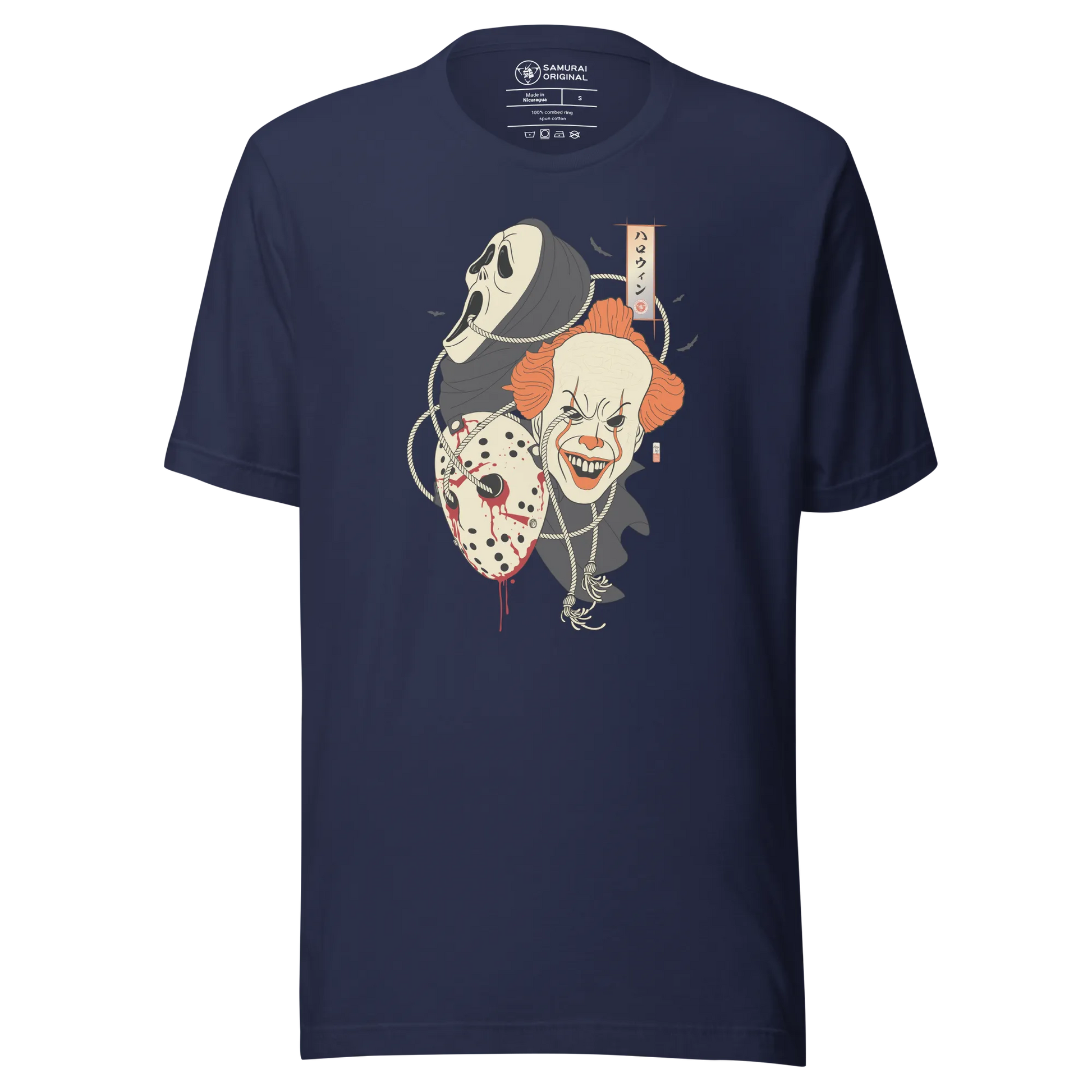 Halloween Mask Japanese Ukiyo-e Unisex T-shirt - Navy / S