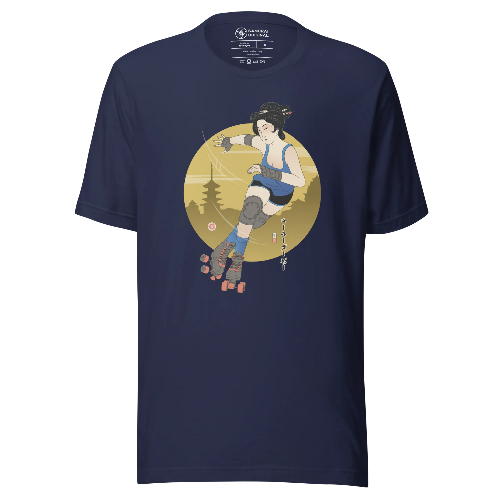 Geisha Roller Derby Japanese Ukiyo-e Unisex T-shirt - Navy / S