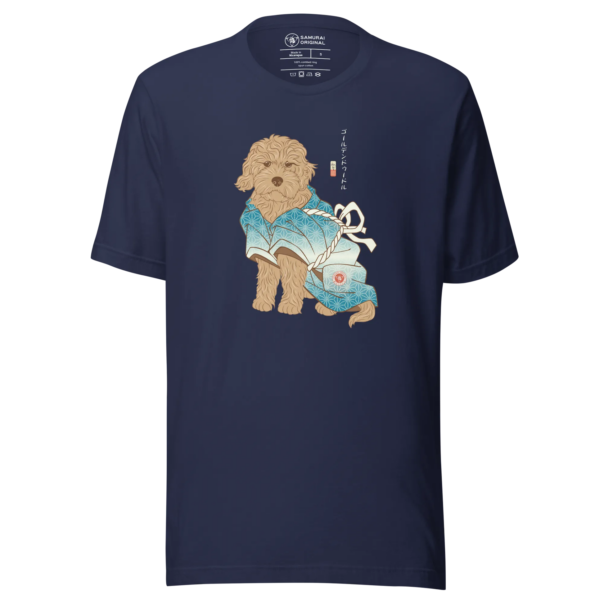 Golden Doodle Dog Funny Japanese Ukiyo-e Unisex T-shirt - Navy / S