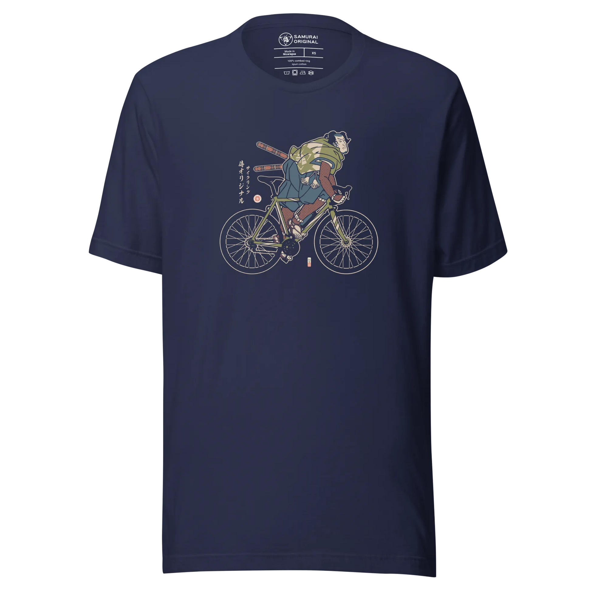 Samurai Bicycle Race Sport Ukiyo-e Unisex T-Shirt - Navy / S